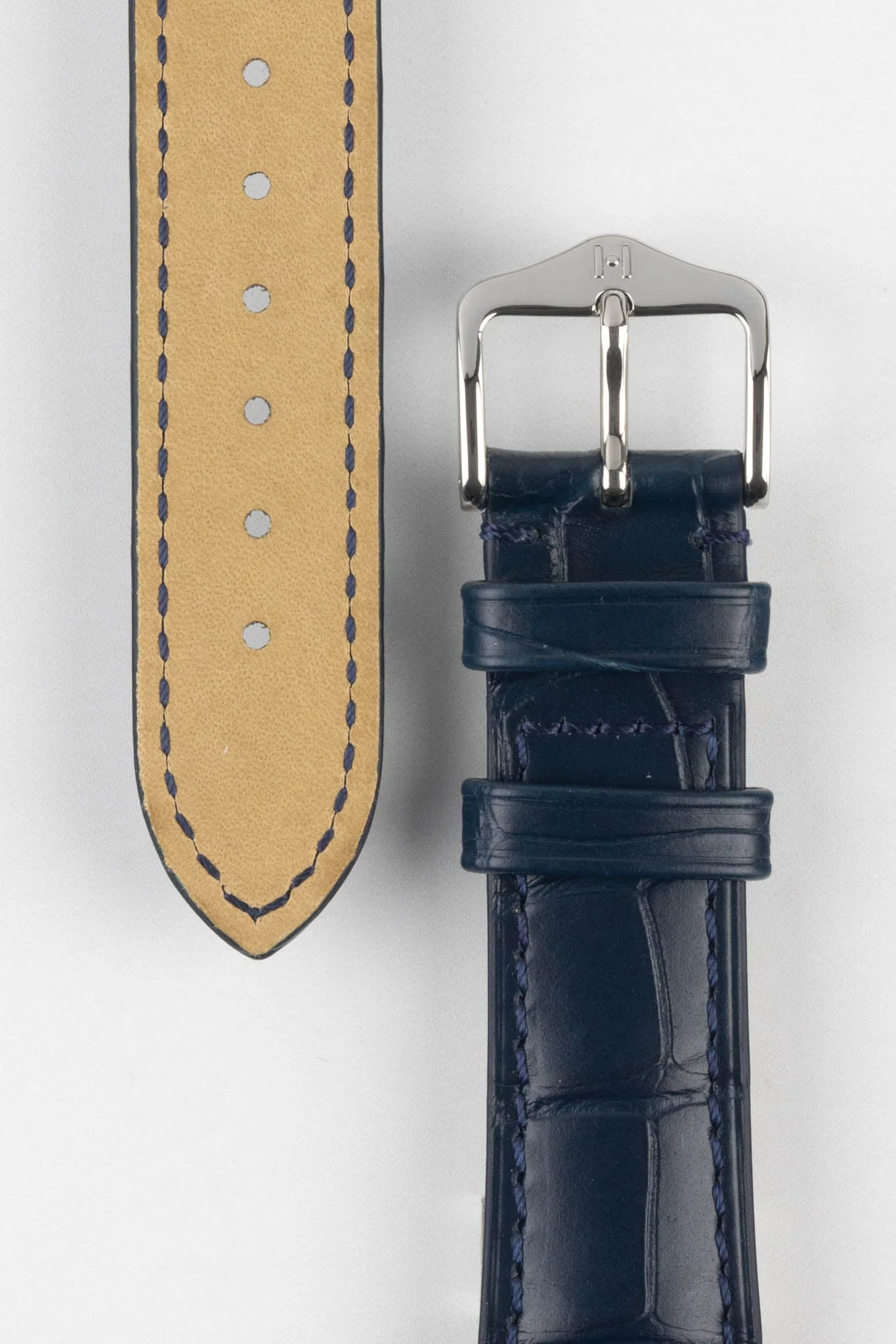Hirsch LONDON Matt Alligator Leather Watch Strap in BLUE - Image 3