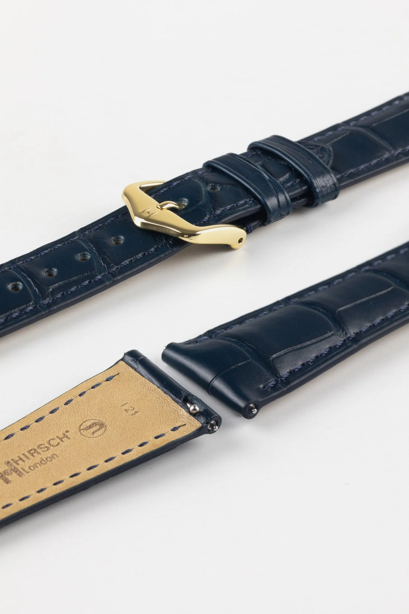 Hirsch LONDON Matt Alligator Leather Watch Strap in BLUE - Image 6