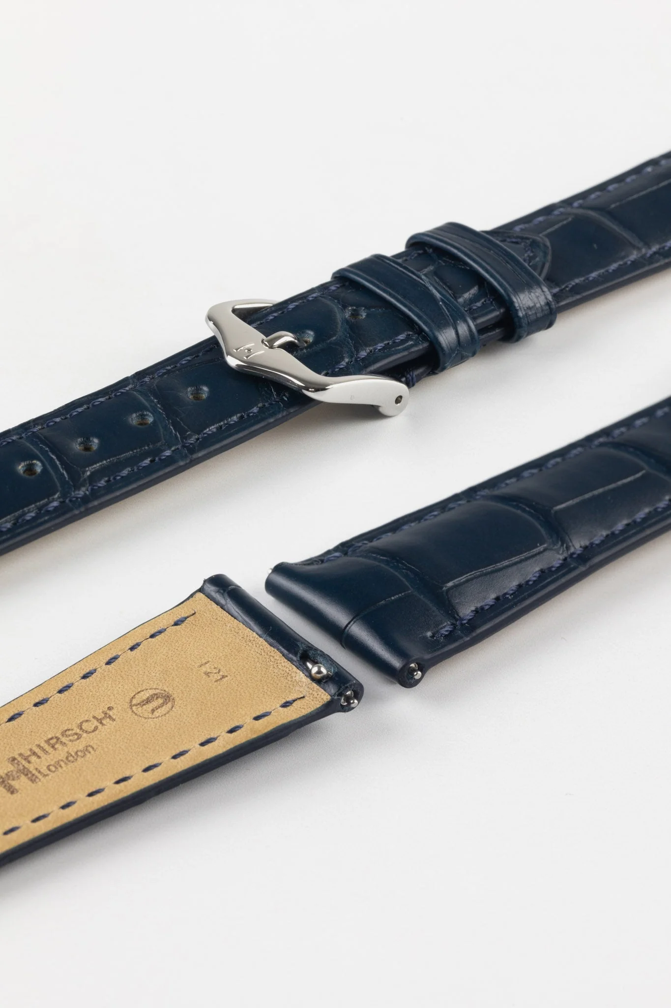 Hirsch LONDON Matt Alligator Leather Watch Strap in BLUE - Image 7