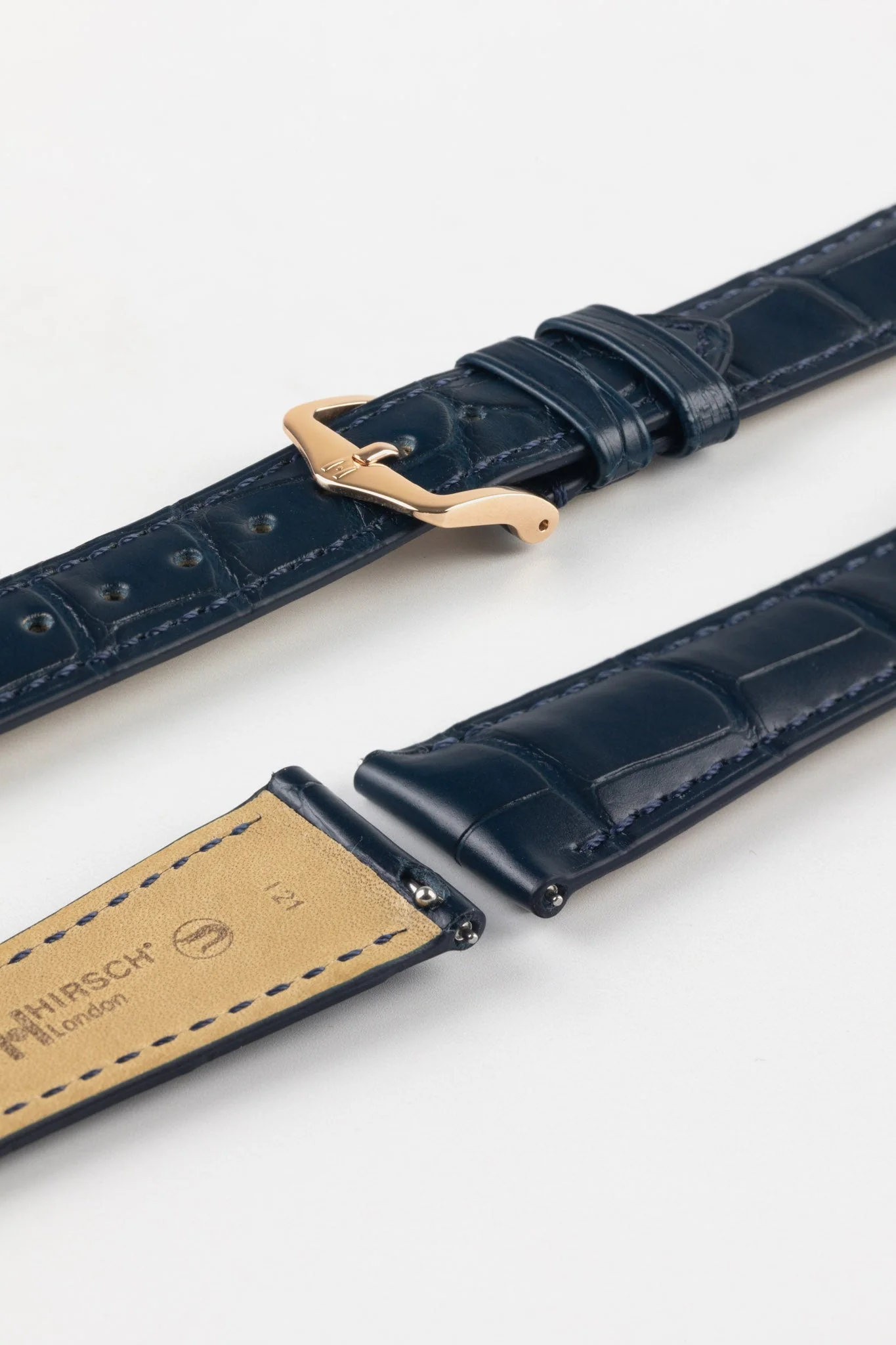 Hirsch LONDON Matt Alligator Leather Watch Strap in BLUE - Image 8