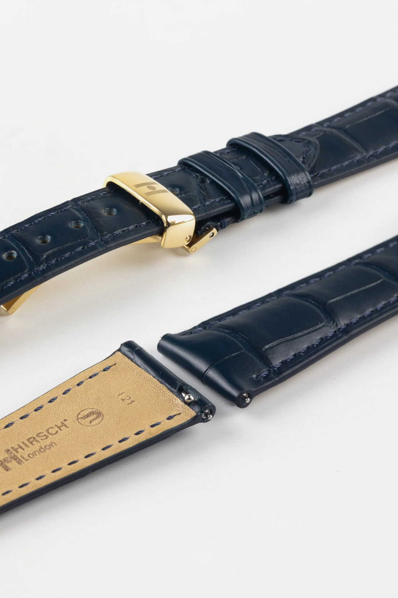 Hirsch LONDON Matt Alligator Leather Watch Strap in BLUE - Image 9