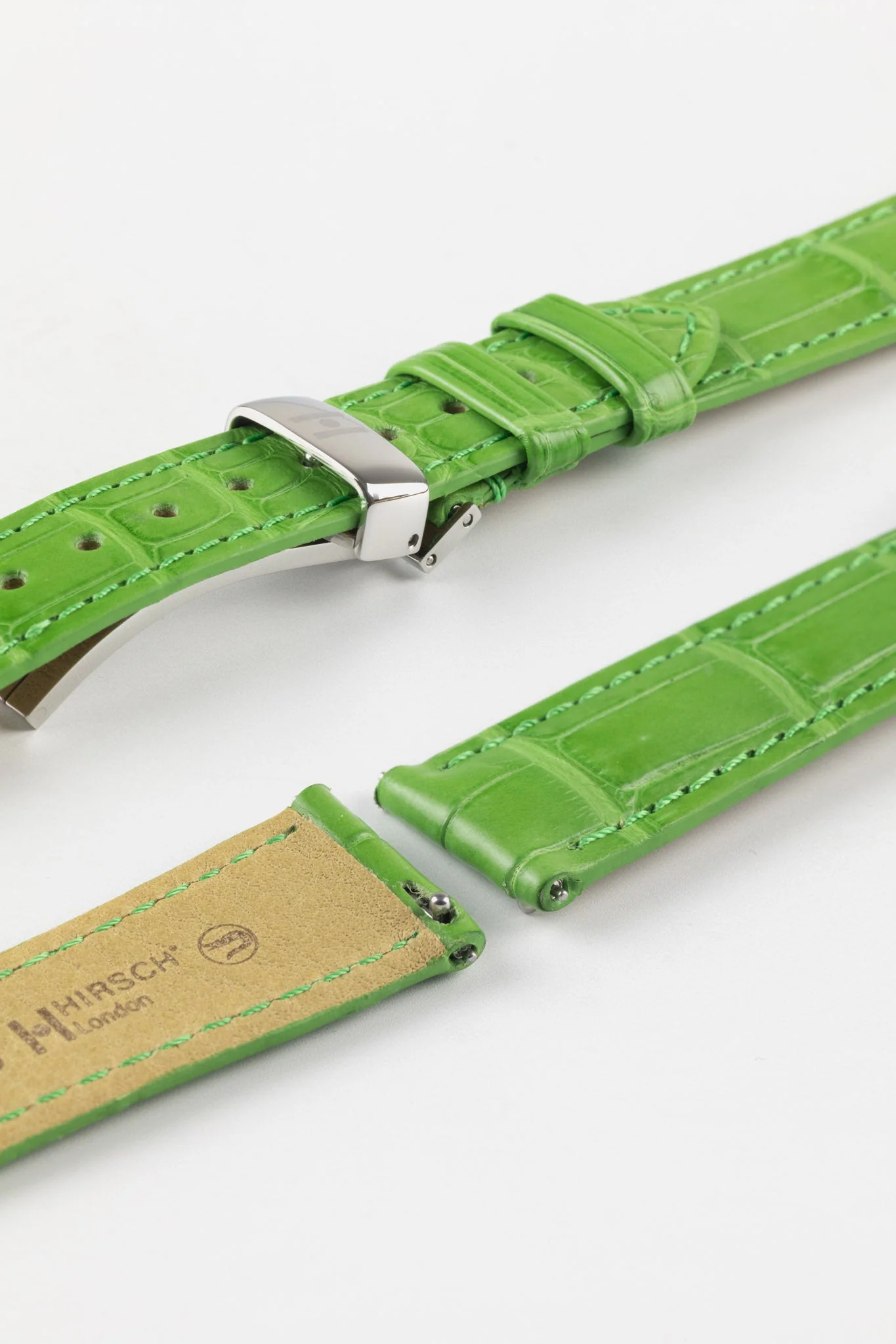 Hirsch LONDON Matt Alligator Leather Watch Strap in GREEN - Image 10