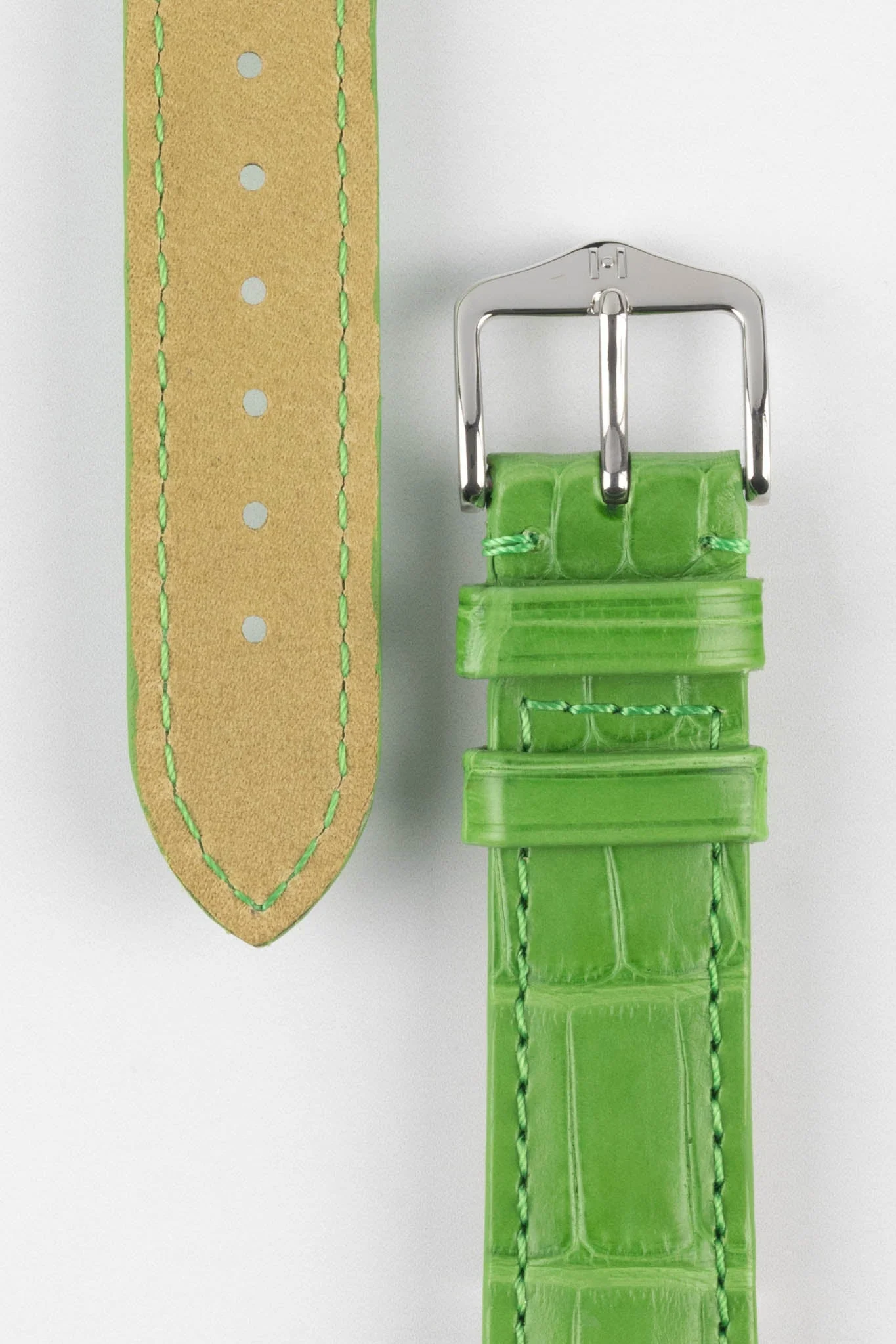 Hirsch LONDON Matt Alligator Leather Watch Strap in GREEN - Image 3