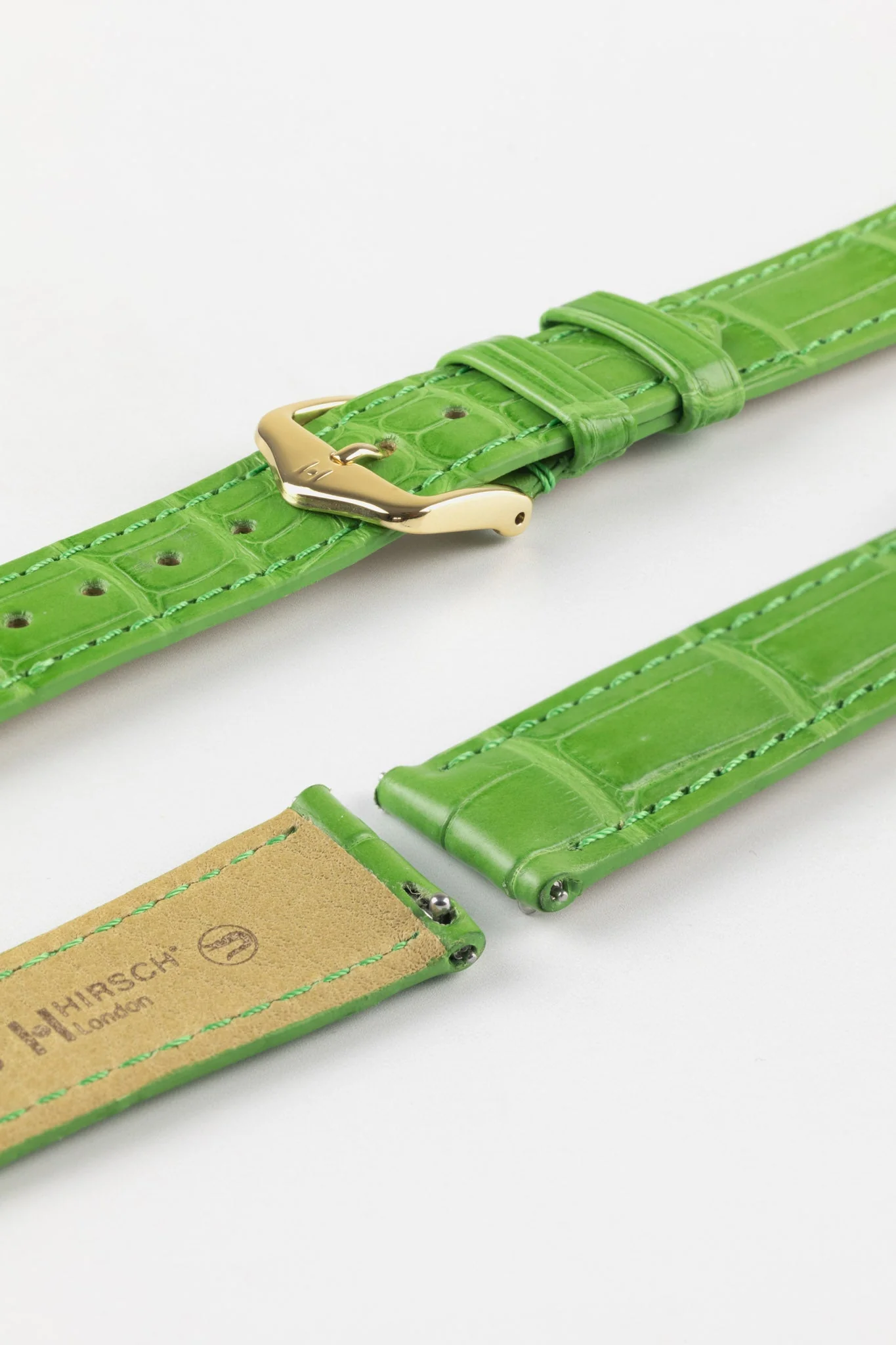Hirsch LONDON Matt Alligator Leather Watch Strap in GREEN - Image 6