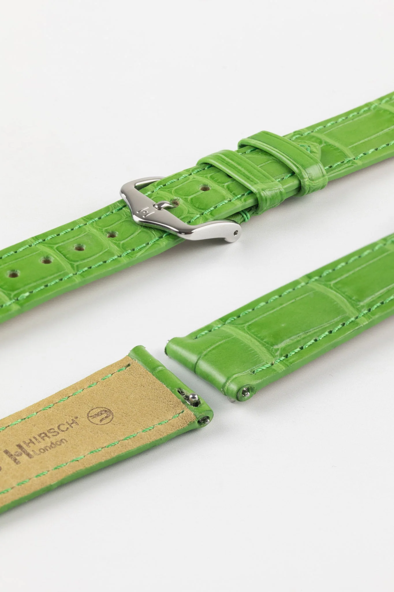Hirsch LONDON Matt Alligator Leather Watch Strap in GREEN - Image 7