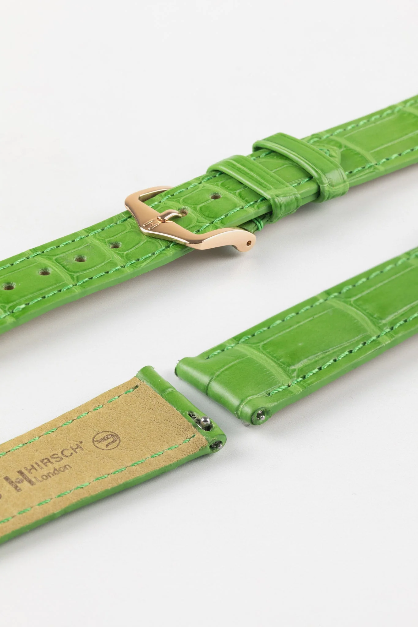 Hirsch LONDON Matt Alligator Leather Watch Strap in GREEN - Image 8