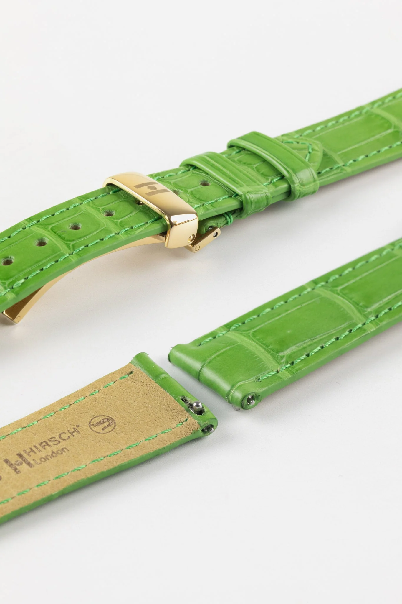 Hirsch LONDON Matt Alligator Leather Watch Strap in GREEN - Image 9