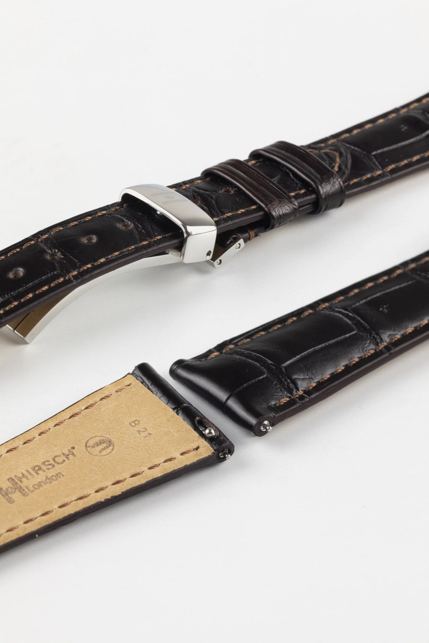 Hirsch LONDON Matt Alligator Leather Watch Strap in DARK BROWN - Image 10