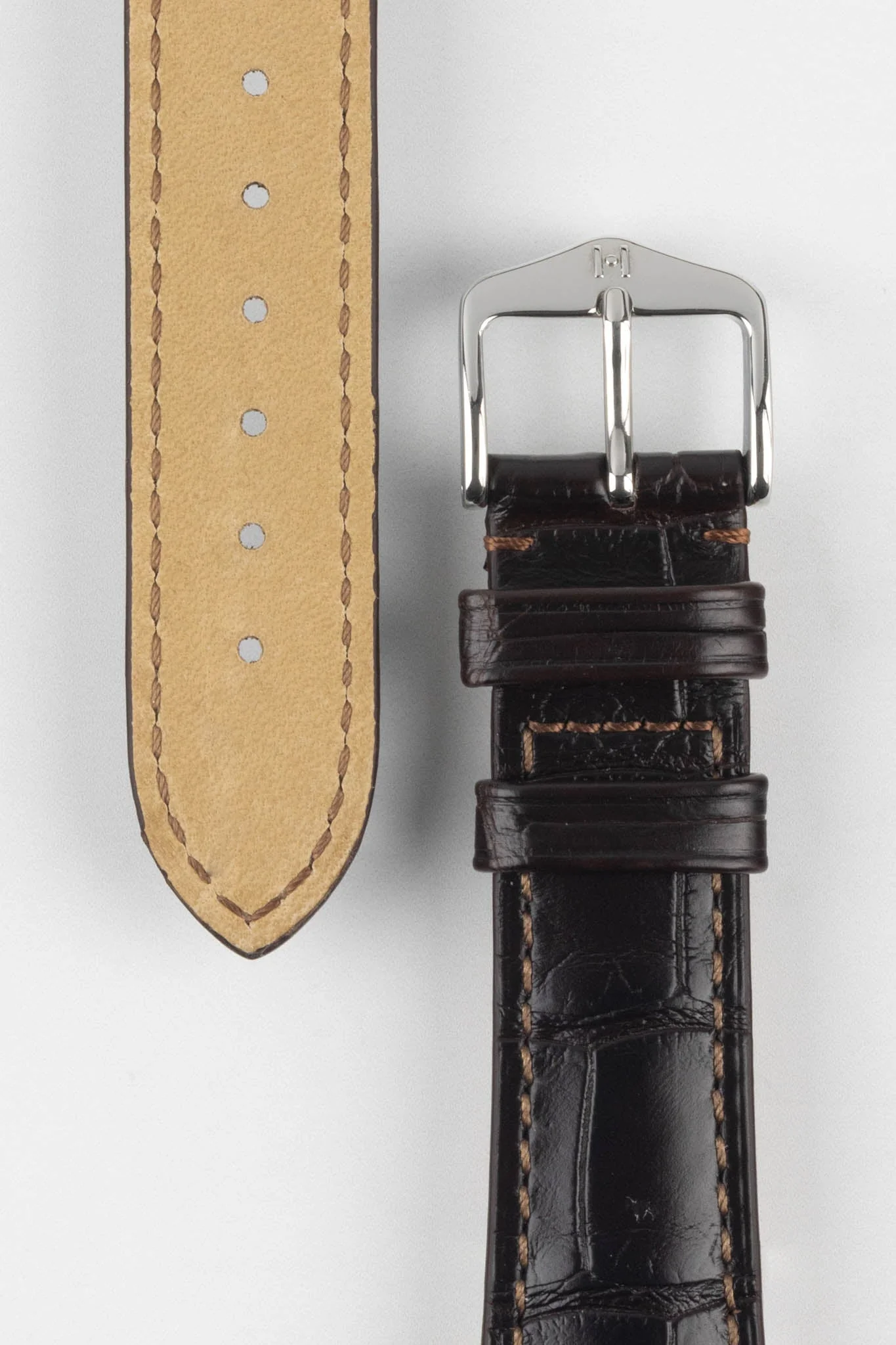Hirsch LONDON Matt Alligator Leather Watch Strap in DARK BROWN - Image 3