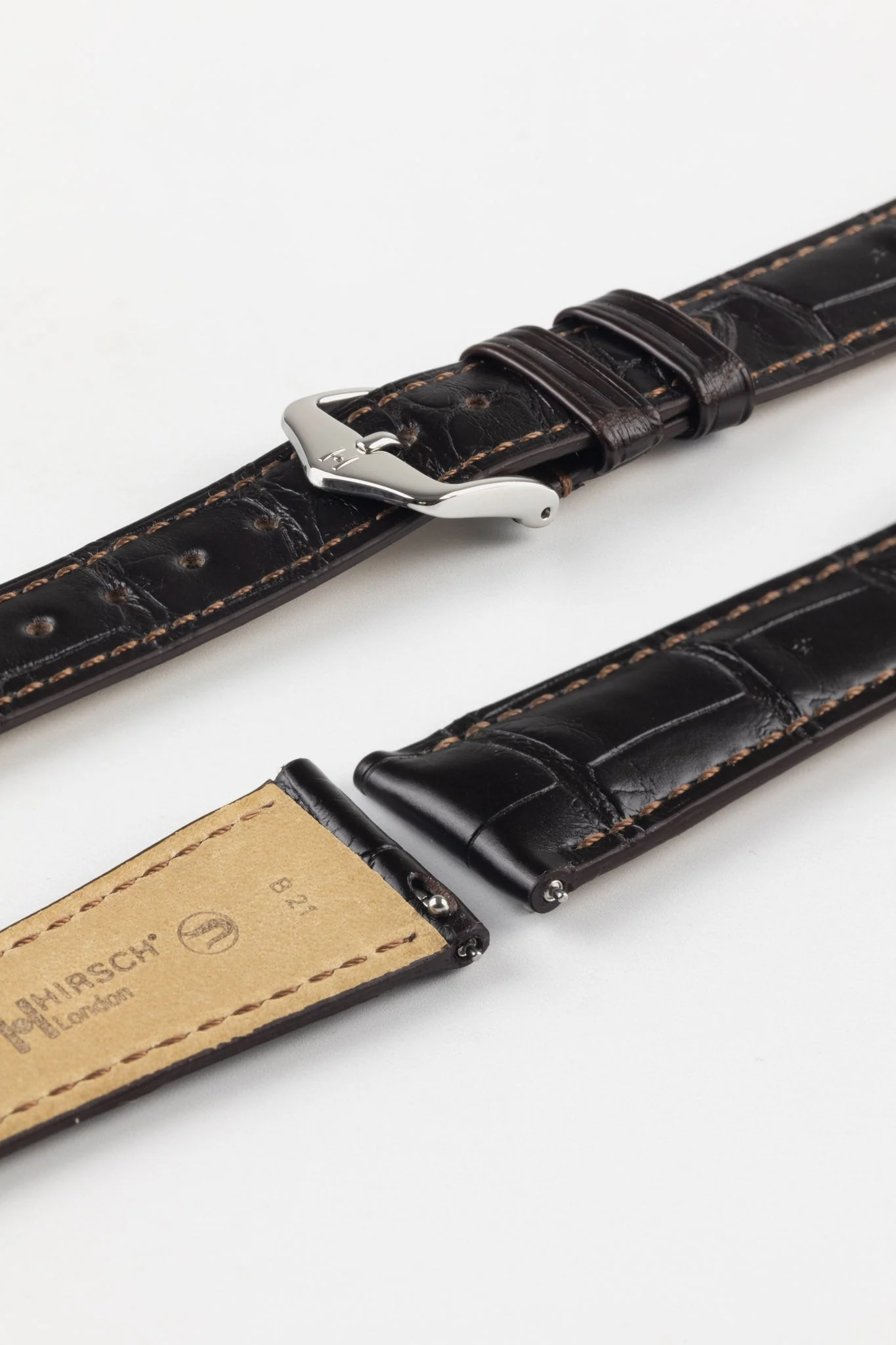 Hirsch LONDON Matt Alligator Leather Watch Strap in DARK BROWN - Image 7