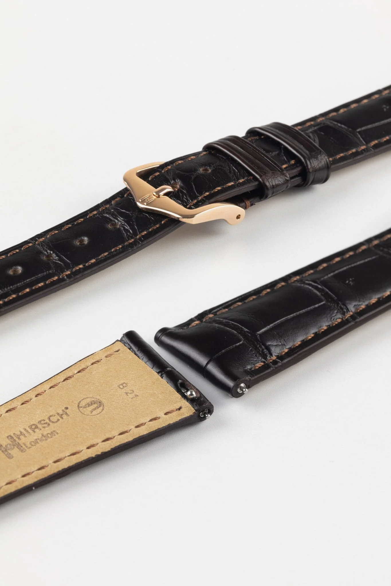 Hirsch LONDON Matt Alligator Leather Watch Strap in DARK BROWN - Image 8