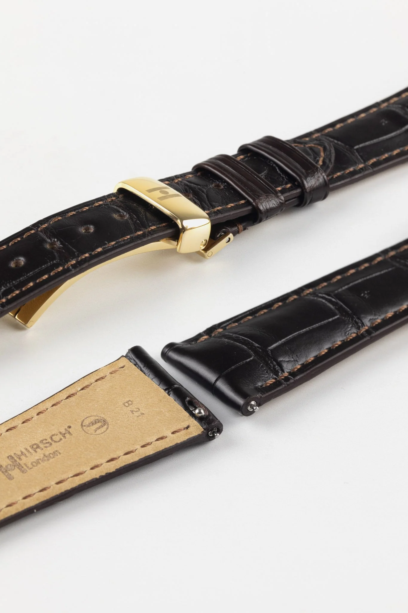 Hirsch LONDON Matt Alligator Leather Watch Strap in DARK BROWN - Image 9