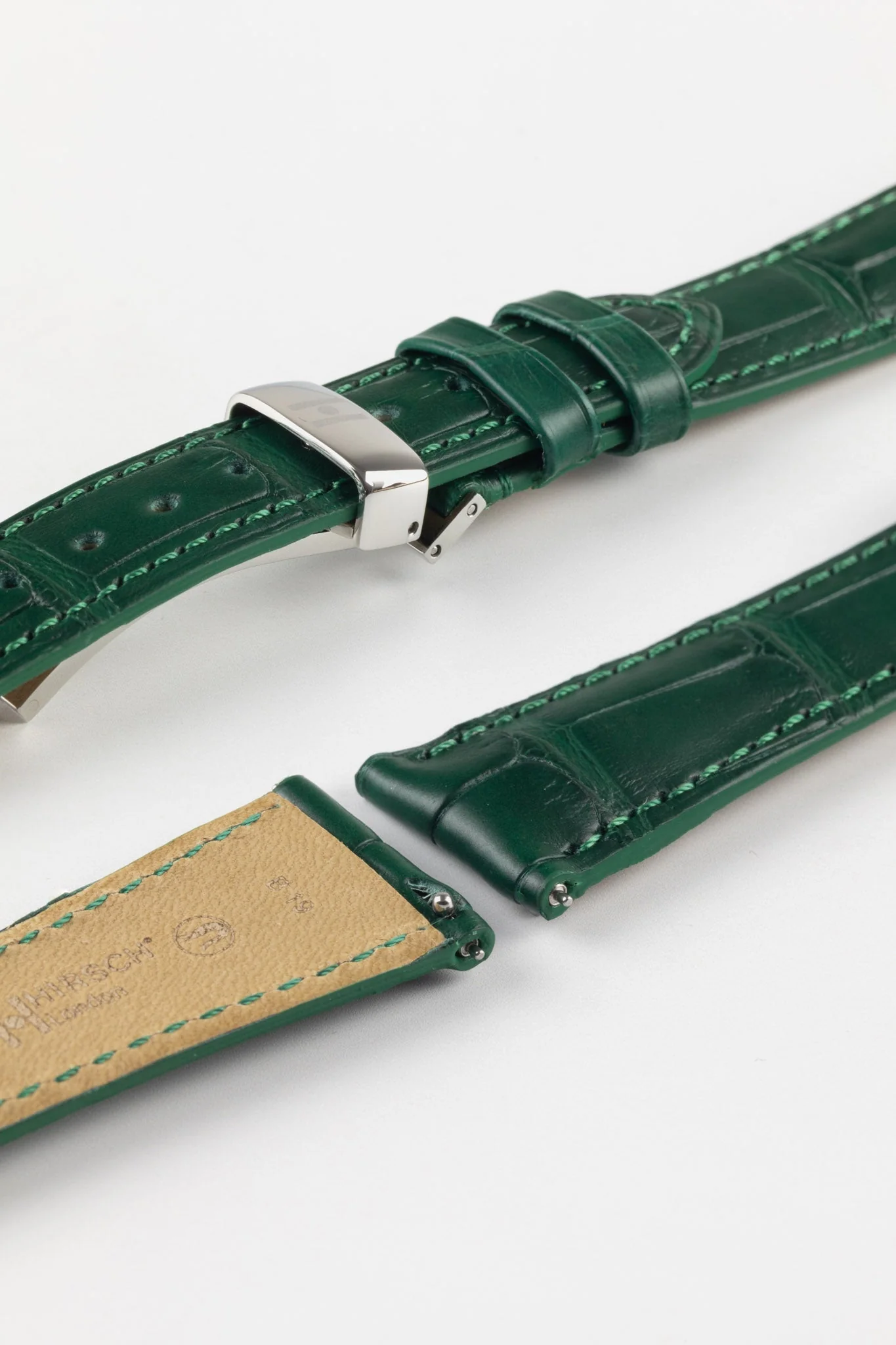 Hirsch LONDON Matt Alligator Leather Watch Strap in DARK GREEN - Image 10