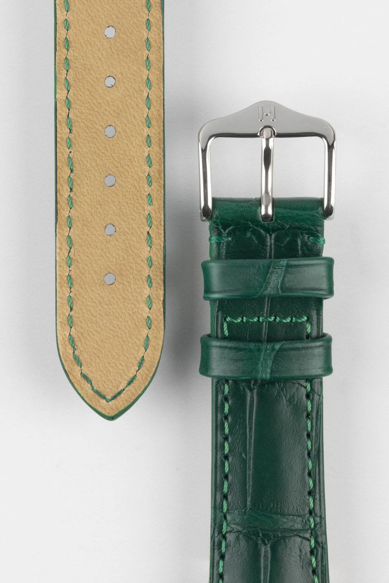 Hirsch LONDON Matt Alligator Leather Watch Strap in DARK GREEN - Image 3