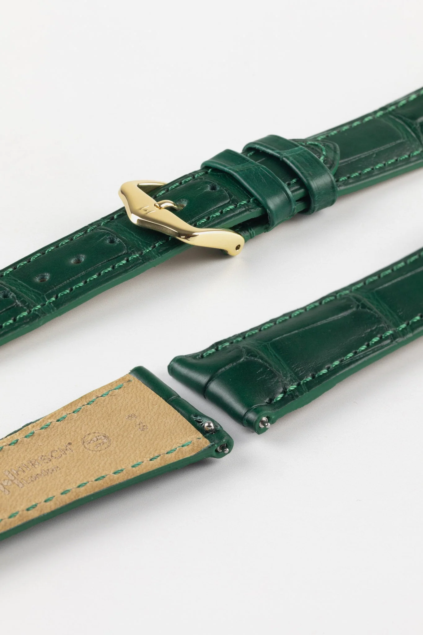Hirsch LONDON Matt Alligator Leather Watch Strap in DARK GREEN - Image 6