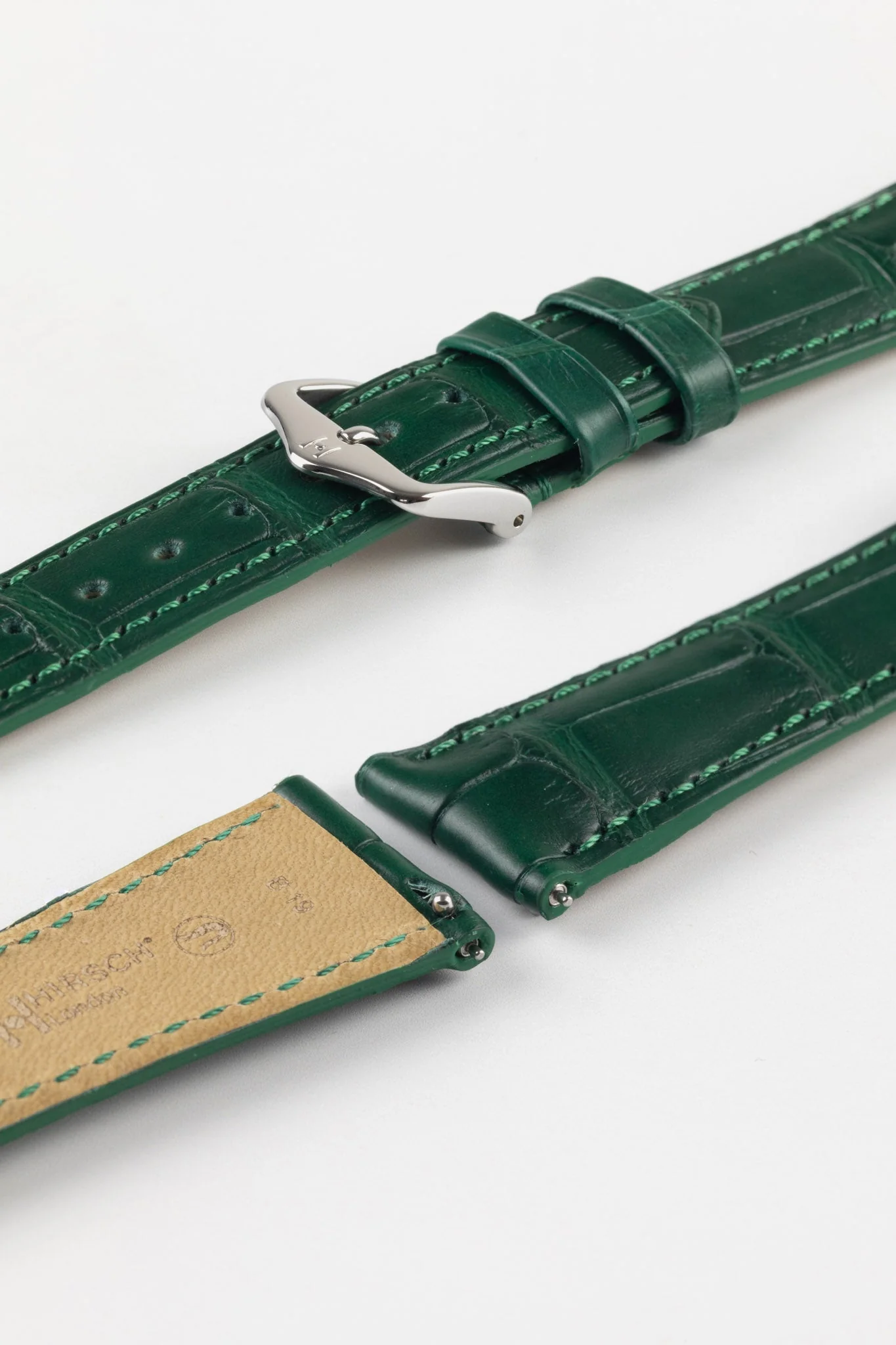 Hirsch LONDON Matt Alligator Leather Watch Strap in DARK GREEN - Image 7