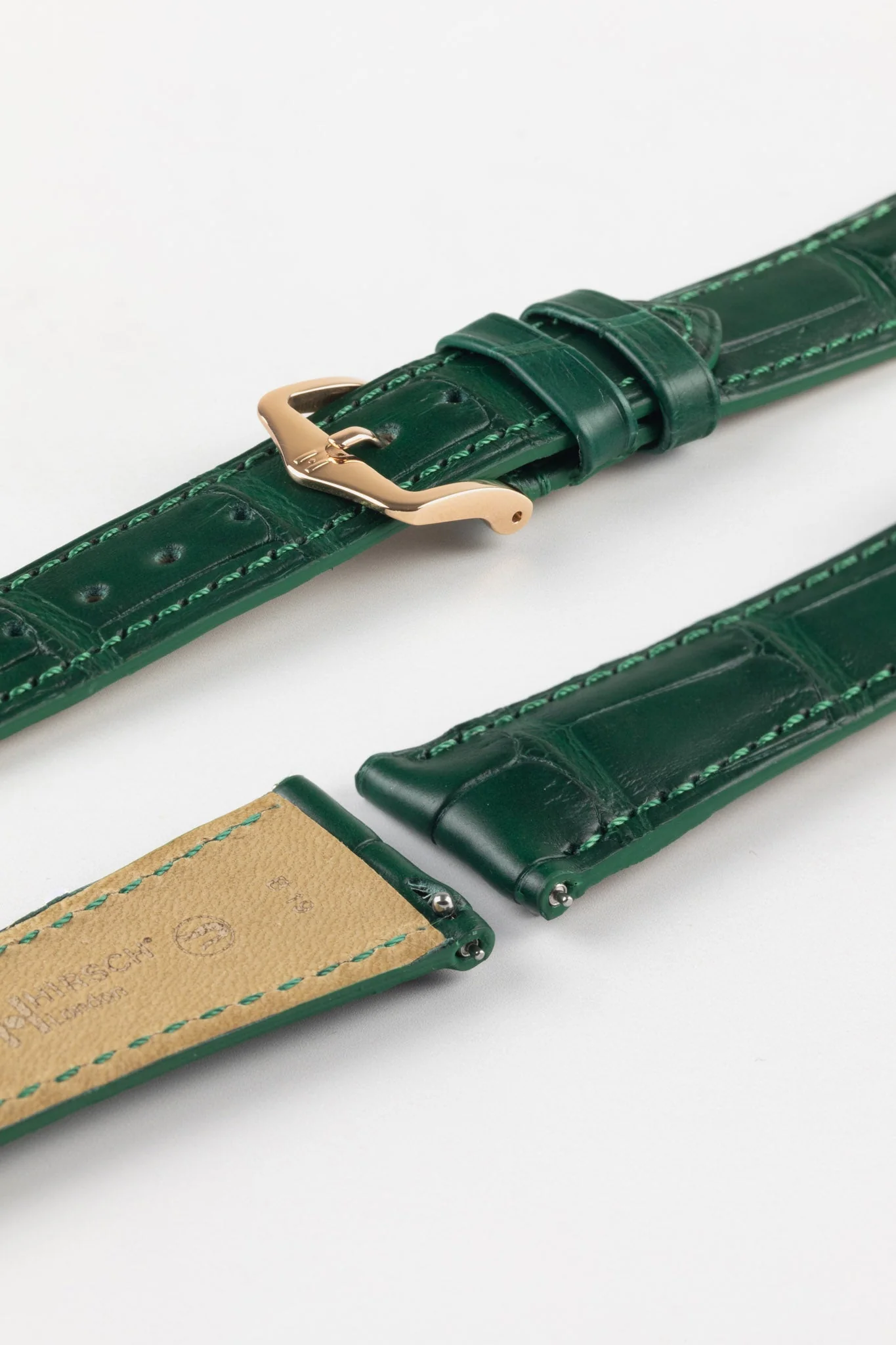Hirsch LONDON Matt Alligator Leather Watch Strap in DARK GREEN - Image 8