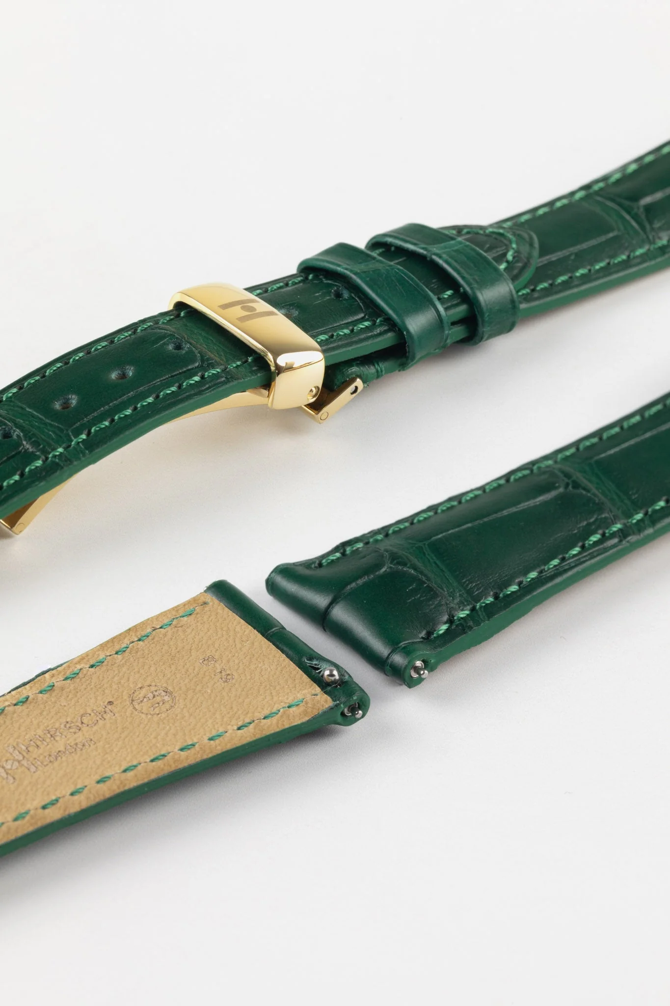 Hirsch LONDON Matt Alligator Leather Watch Strap in DARK GREEN - Image 9