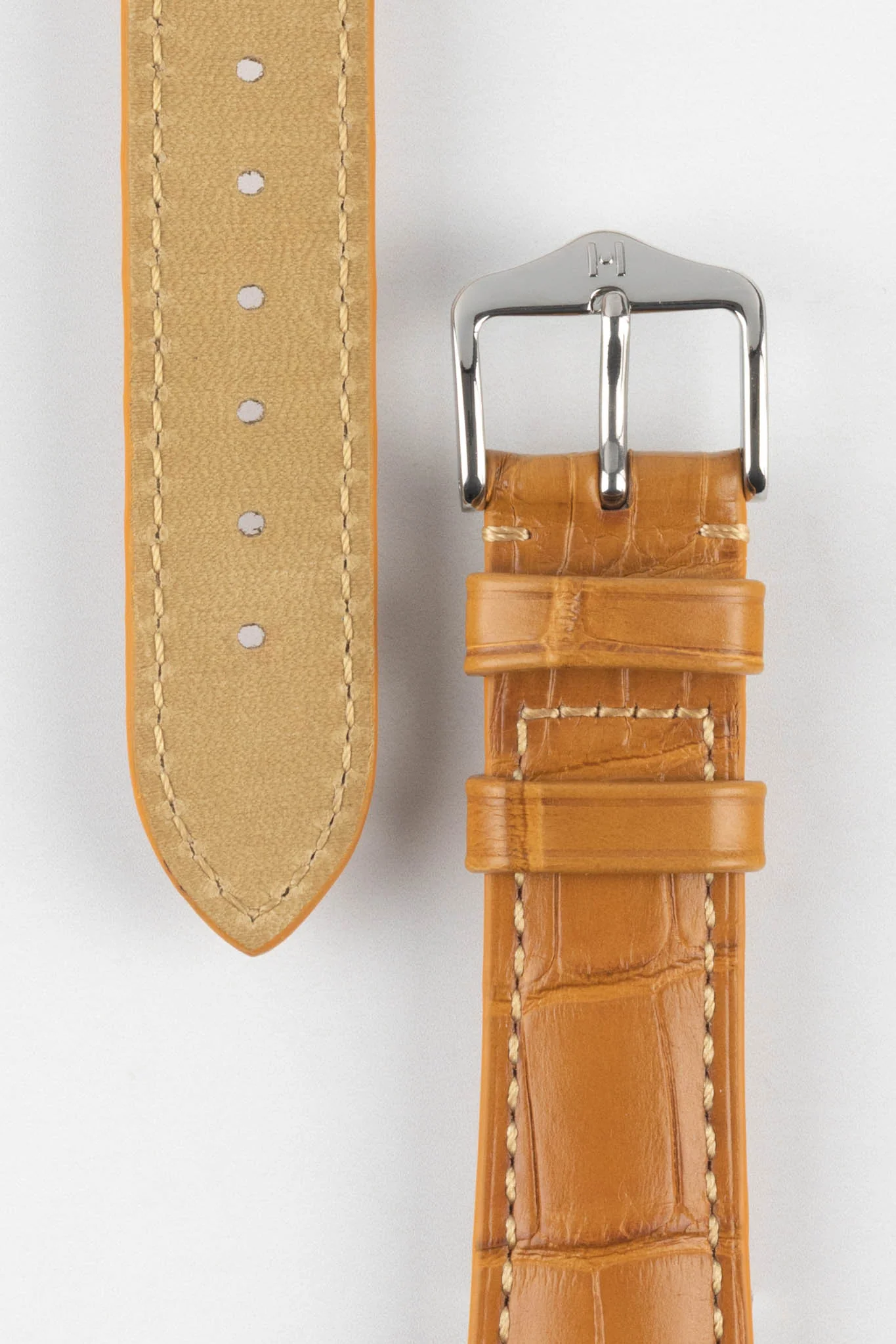 Hirsch LONDON Matt Alligator Leather Watch Strap in HONEY - Image 3