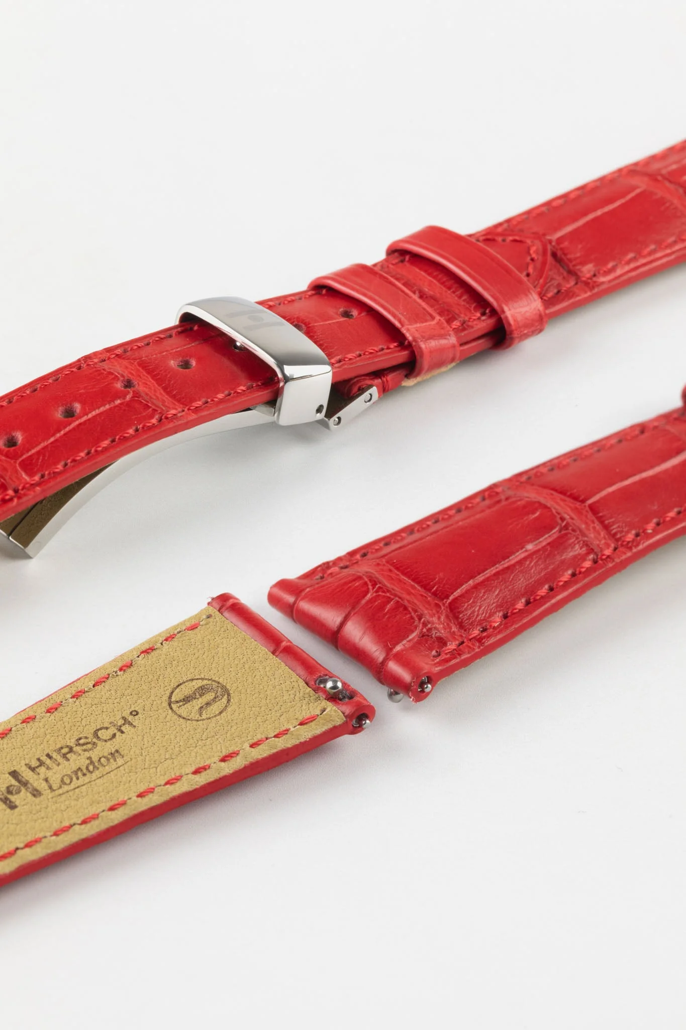 Hirsch LONDON Matt Alligator Leather Watch Strap in RED - Image 10