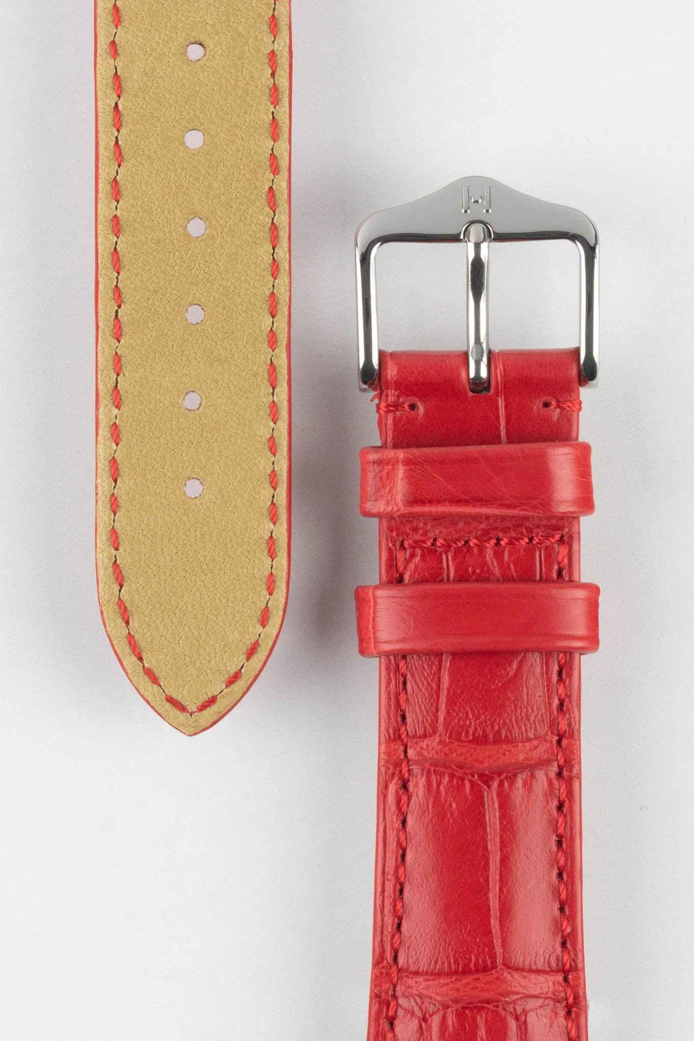 Hirsch LONDON Matt Alligator Leather Watch Strap in RED - Image 3