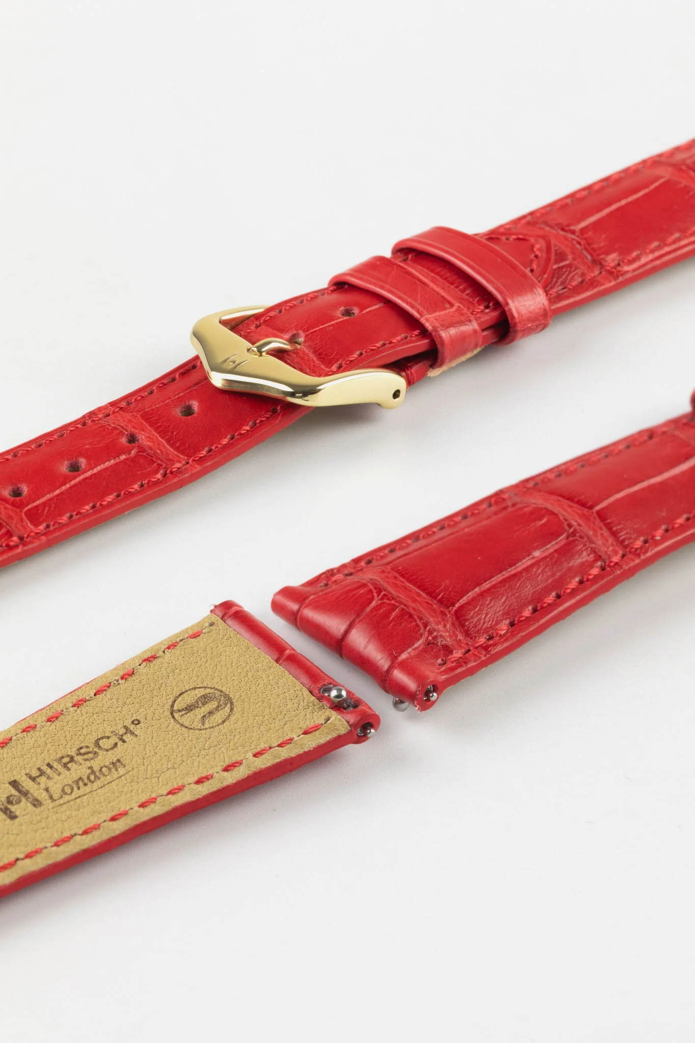 Hirsch LONDON Matt Alligator Leather Watch Strap in RED - Image 6