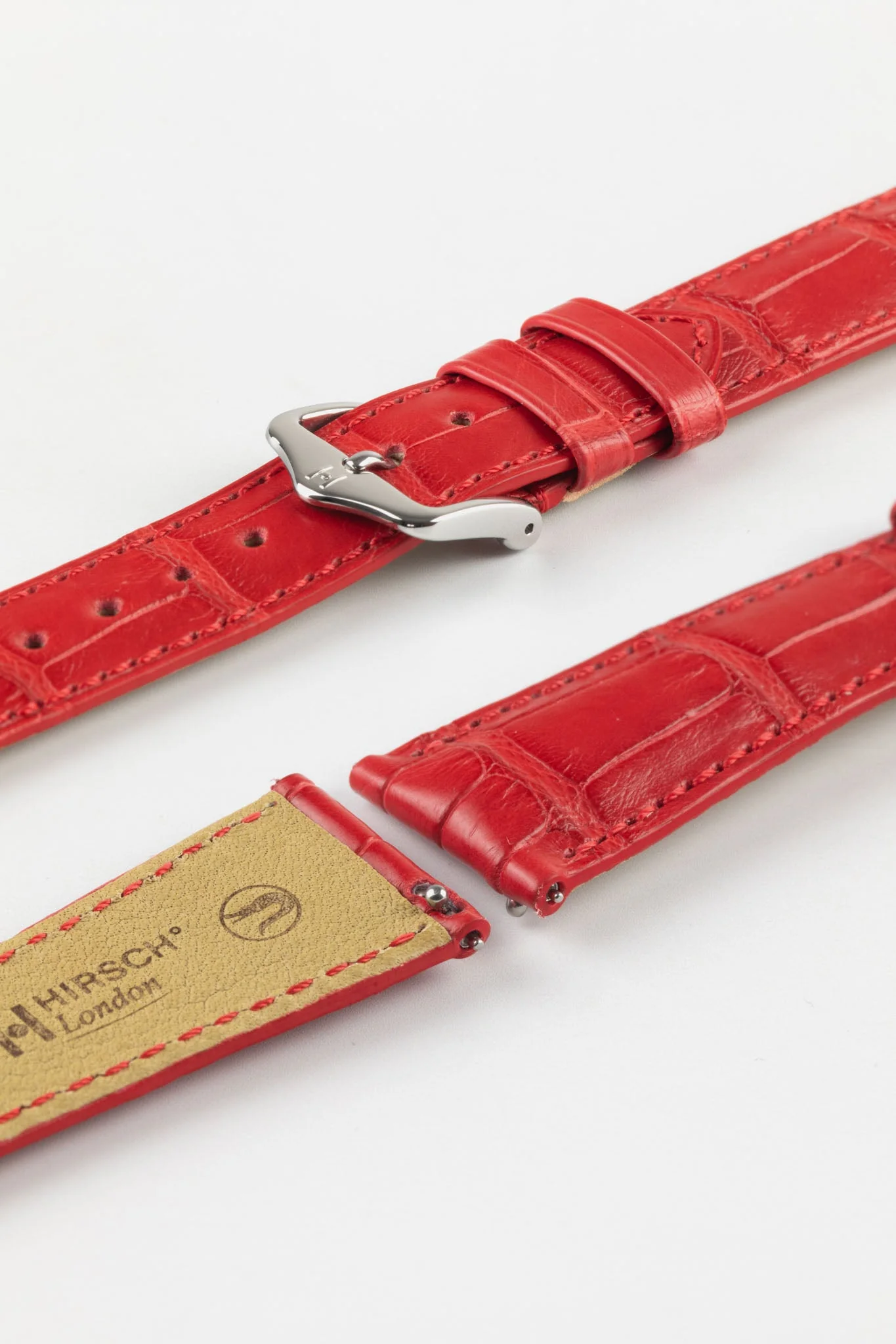 Hirsch LONDON Matt Alligator Leather Watch Strap in RED - Image 7