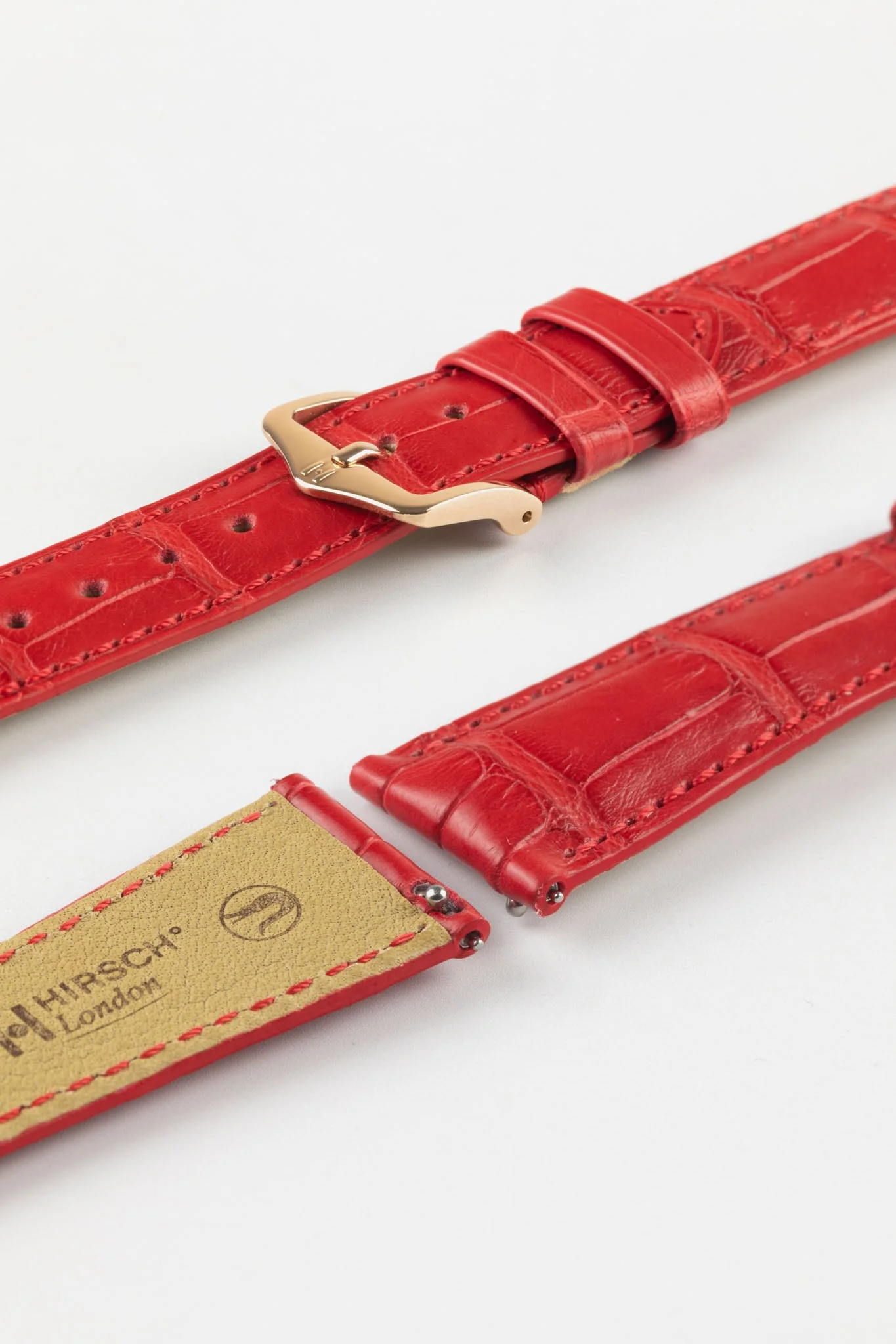 Hirsch LONDON Matt Alligator Leather Watch Strap in RED - Image 8