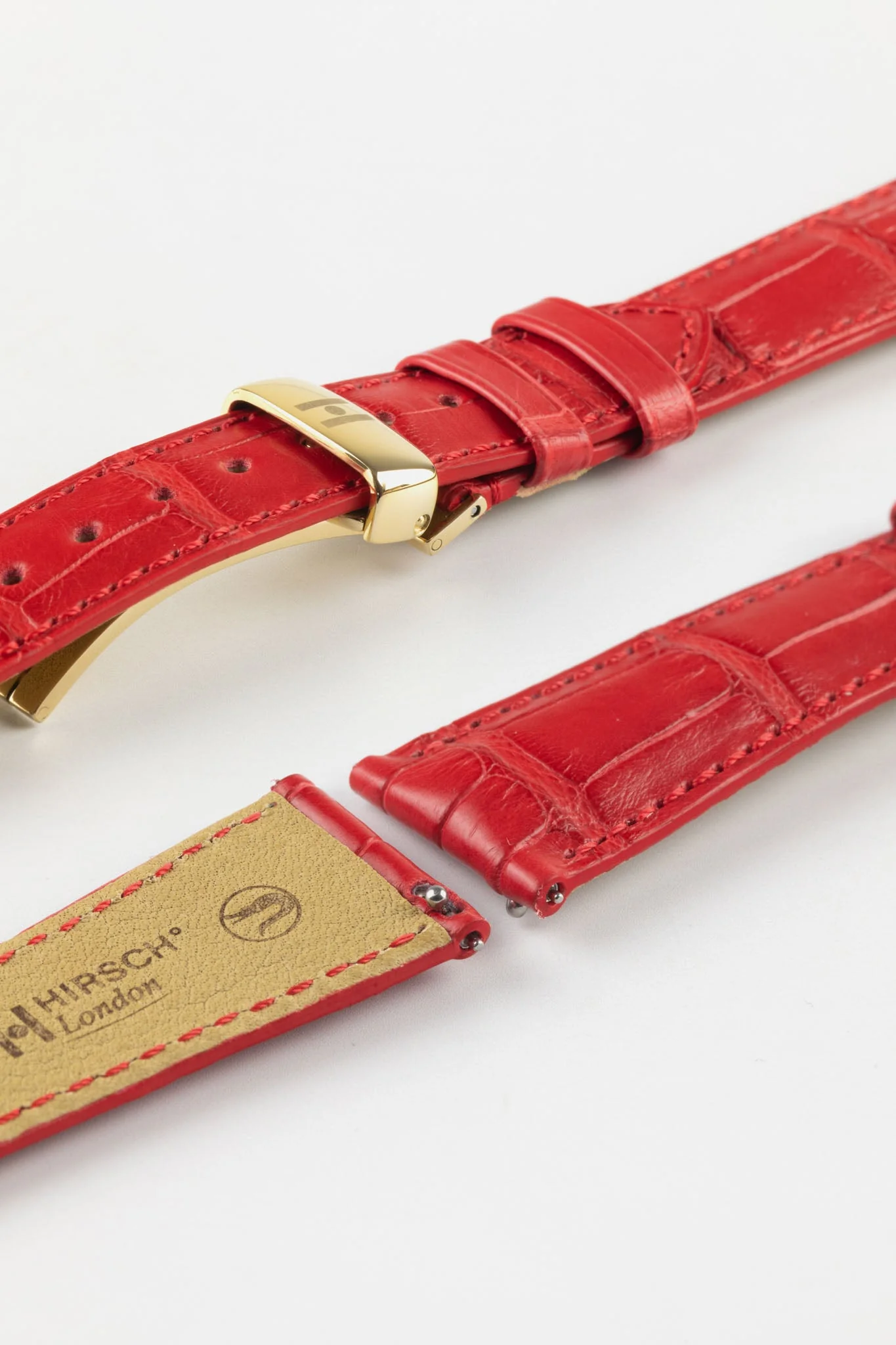 Hirsch LONDON Matt Alligator Leather Watch Strap in RED - Image 9