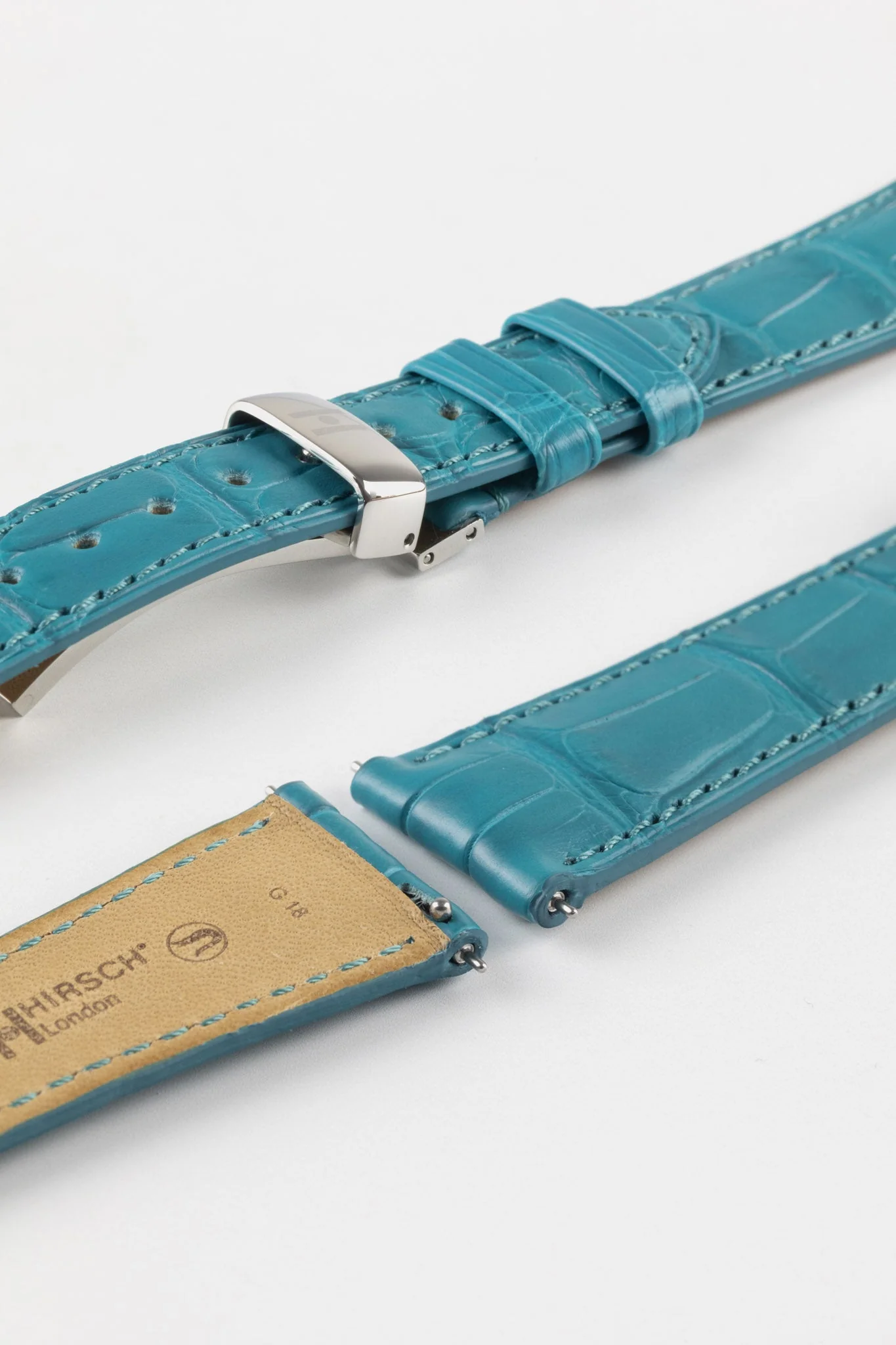 Hirsch LONDON Matt Alligator Leather Watch Strap in TURQUOISE - Image 10