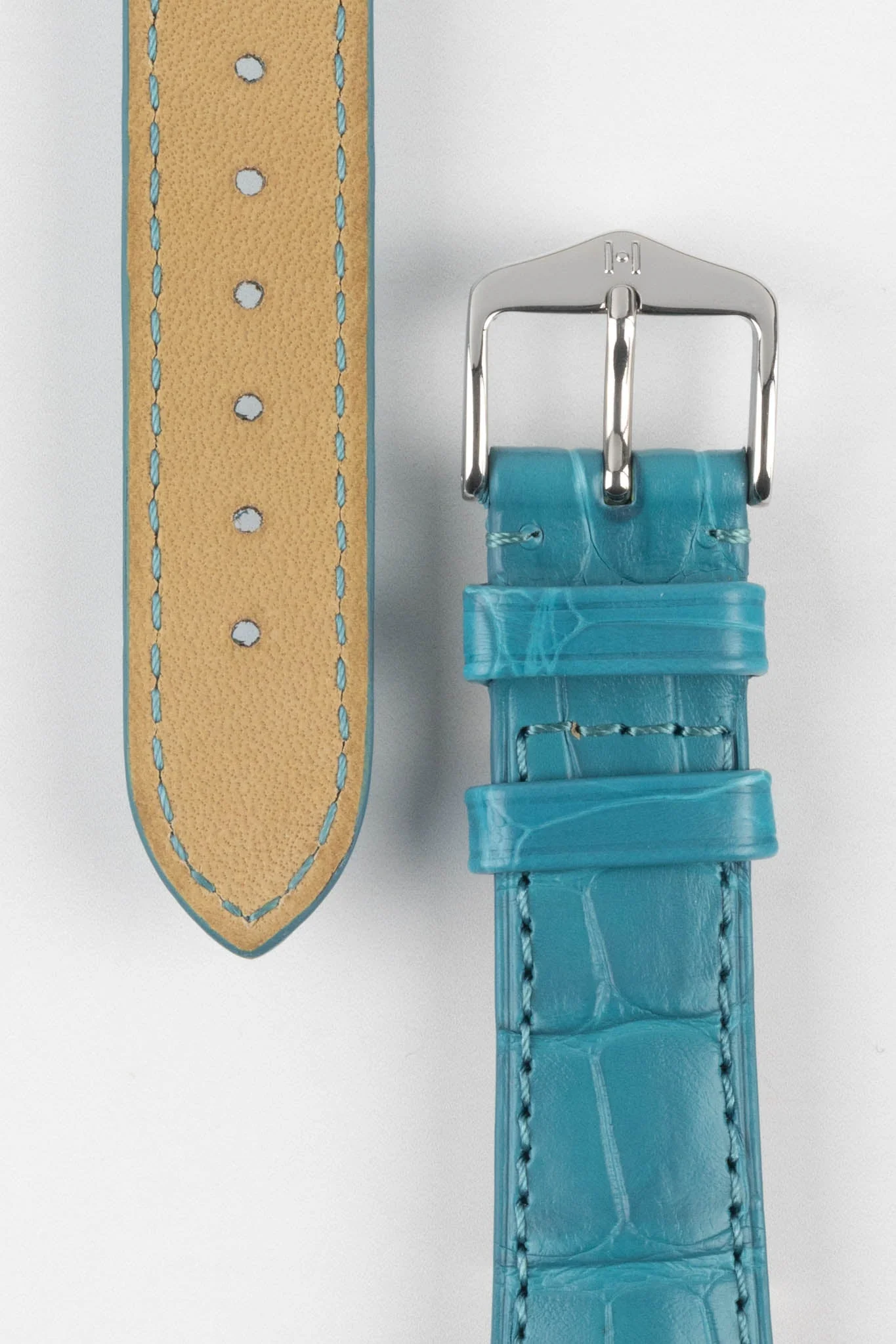 Hirsch LONDON Matt Alligator Leather Watch Strap in TURQUOISE - Image 3