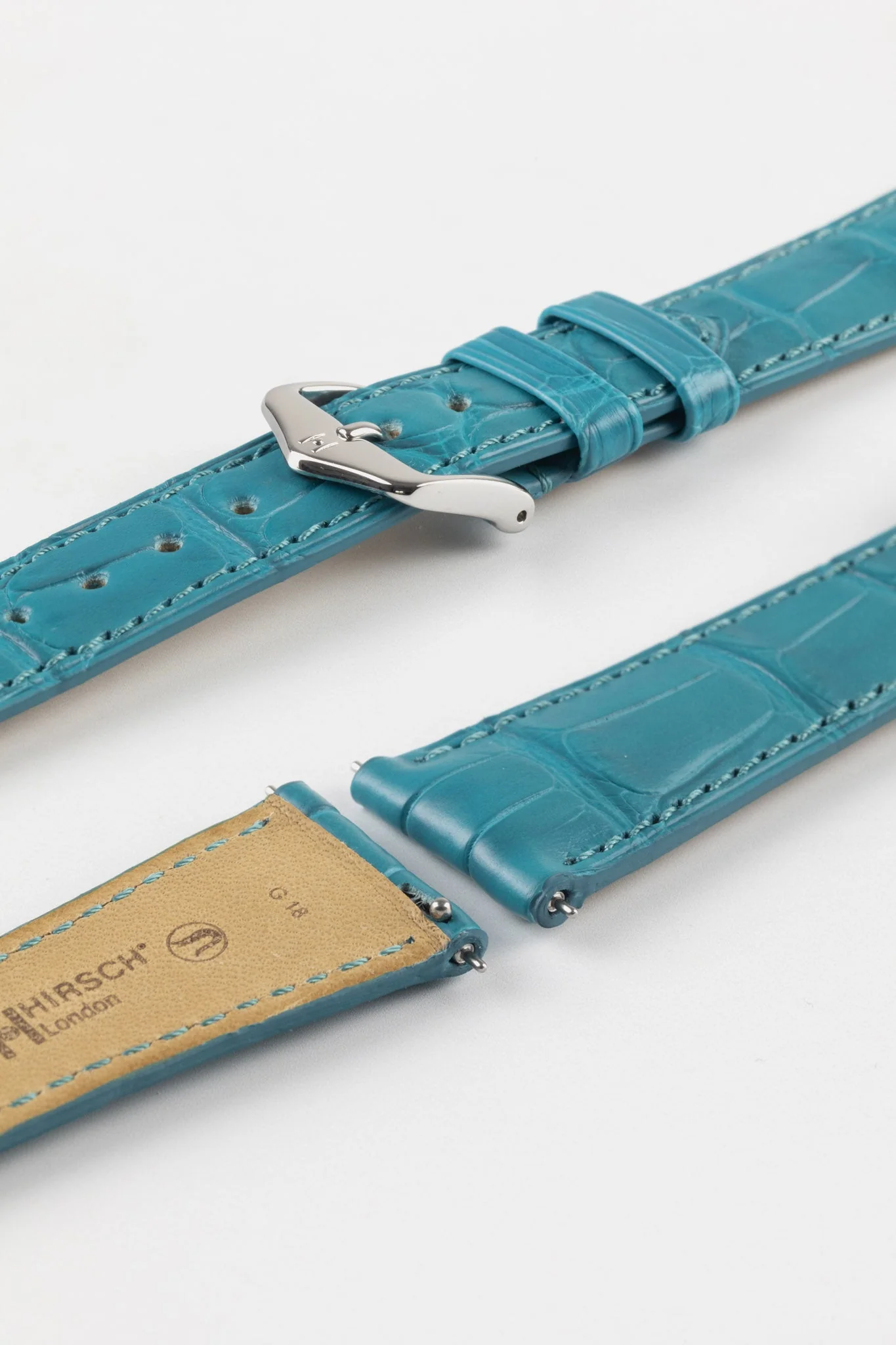 Hirsch LONDON Matt Alligator Leather Watch Strap in TURQUOISE - Image 7