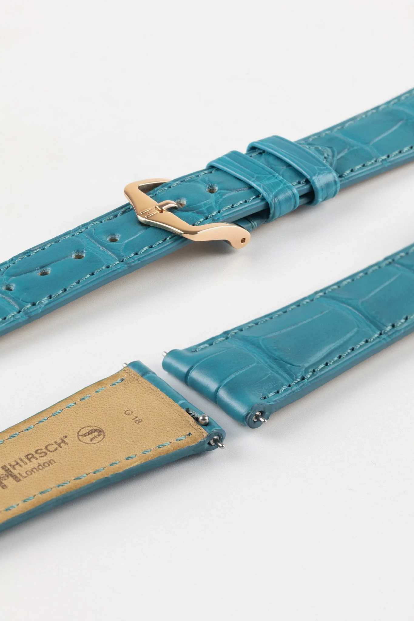 Hirsch LONDON Matt Alligator Leather Watch Strap in TURQUOISE - Image 8