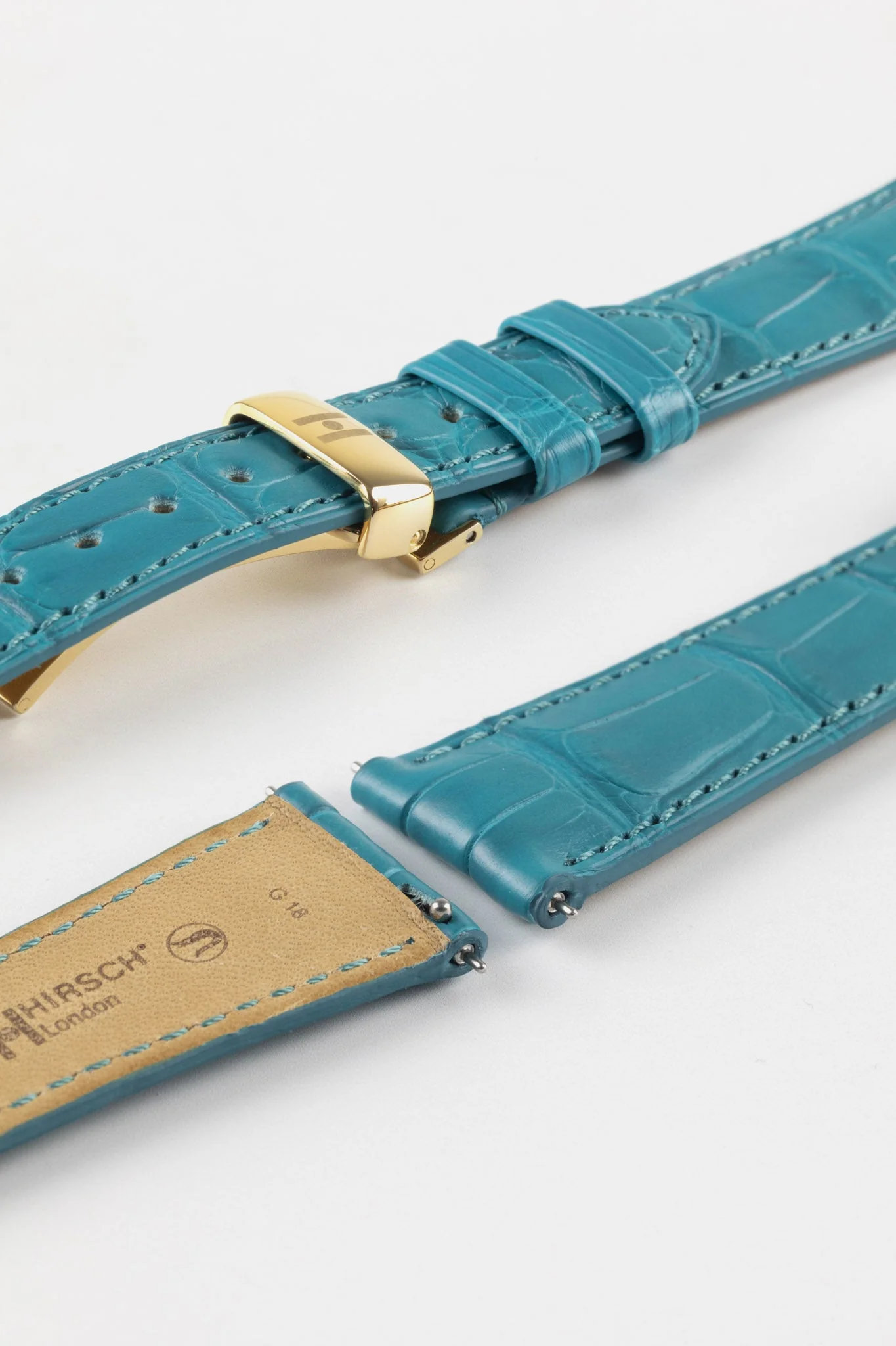 Hirsch LONDON Matt Alligator Leather Watch Strap in TURQUOISE - Image 9