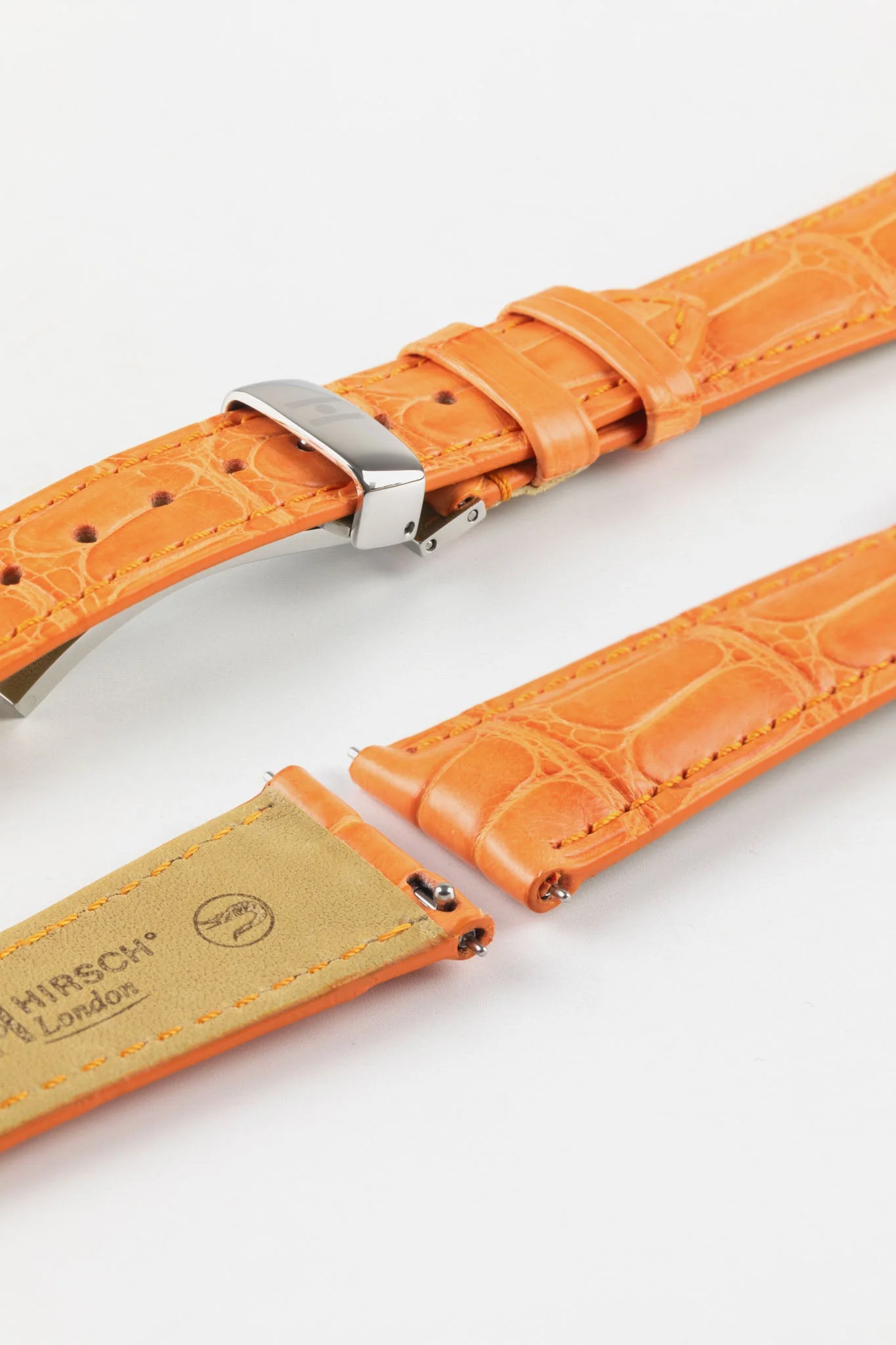 Hirsch LONDON Matt Alligator Leather Watch Strap in ORANGE - Image 10