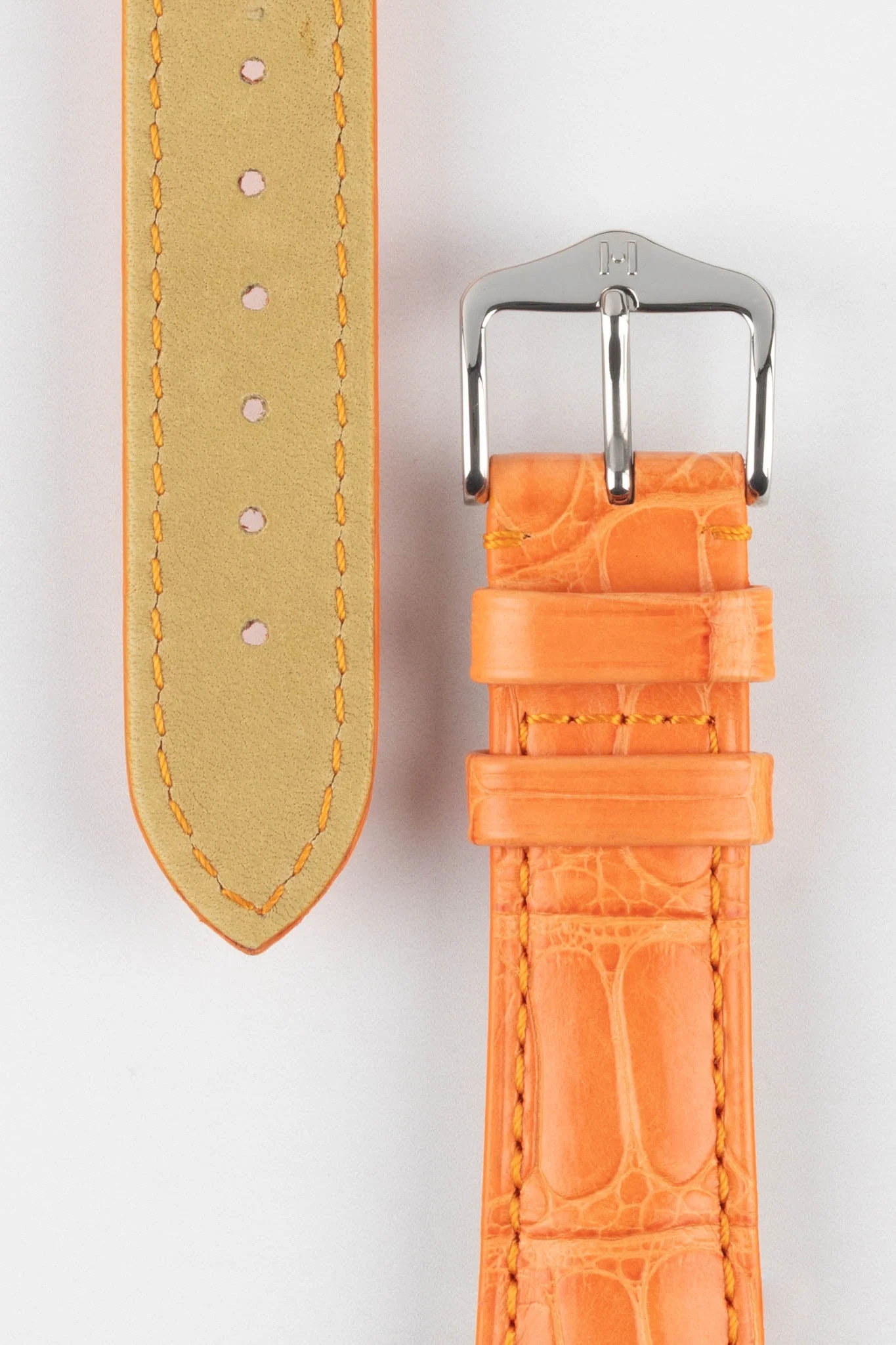 Hirsch LONDON Matt Alligator Leather Watch Strap in ORANGE - Image 3