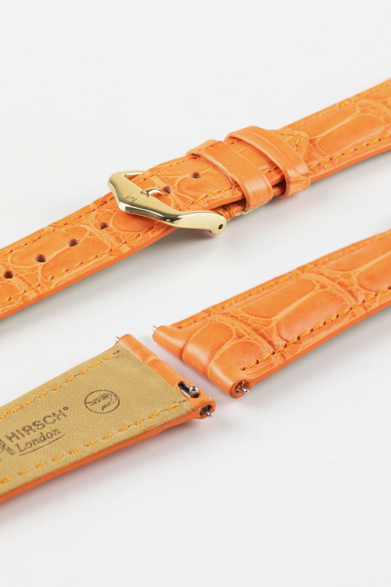 Hirsch LONDON Matt Alligator Leather Watch Strap in ORANGE - Image 6