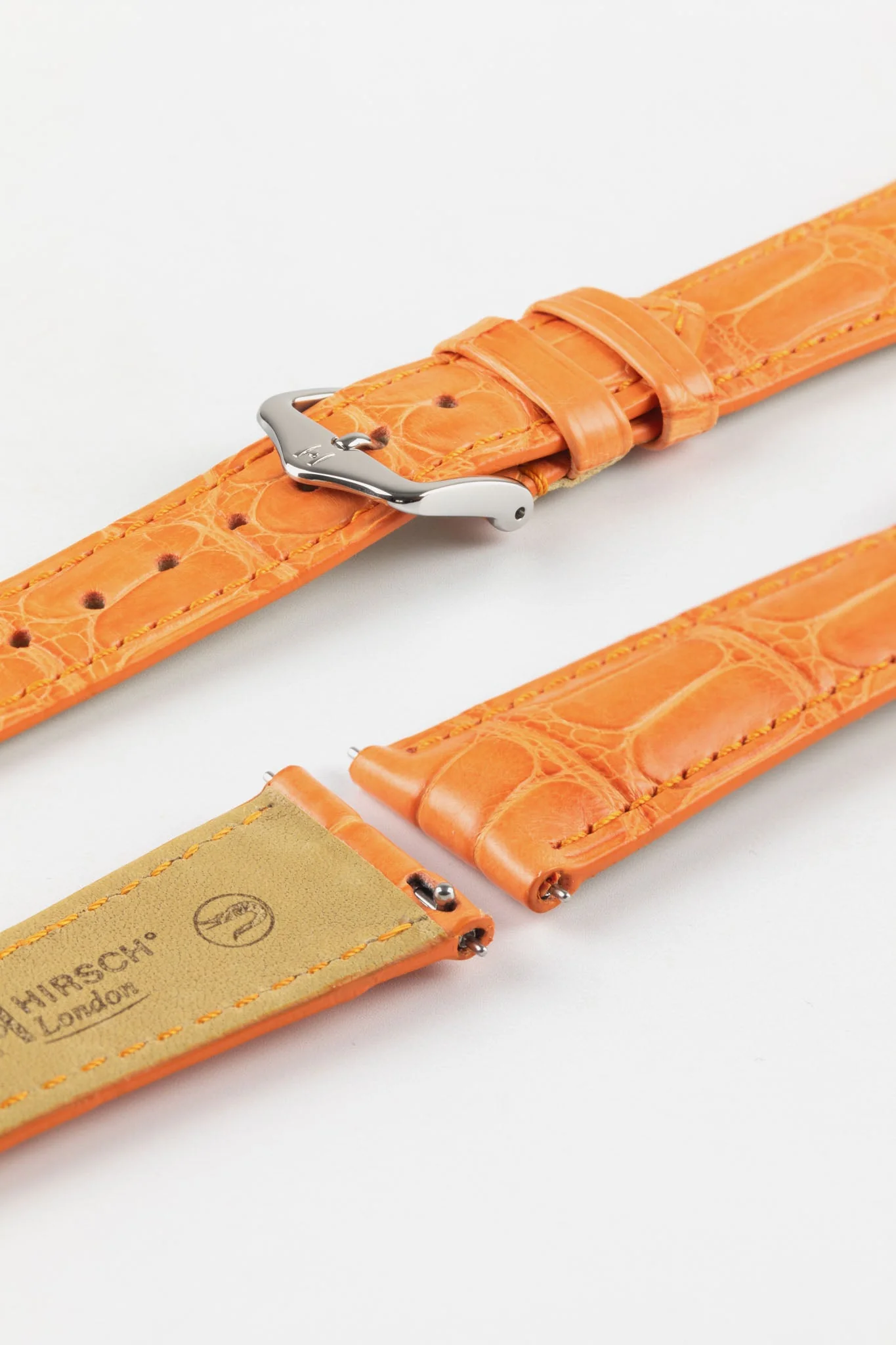 Hirsch LONDON Matt Alligator Leather Watch Strap in ORANGE - Image 7