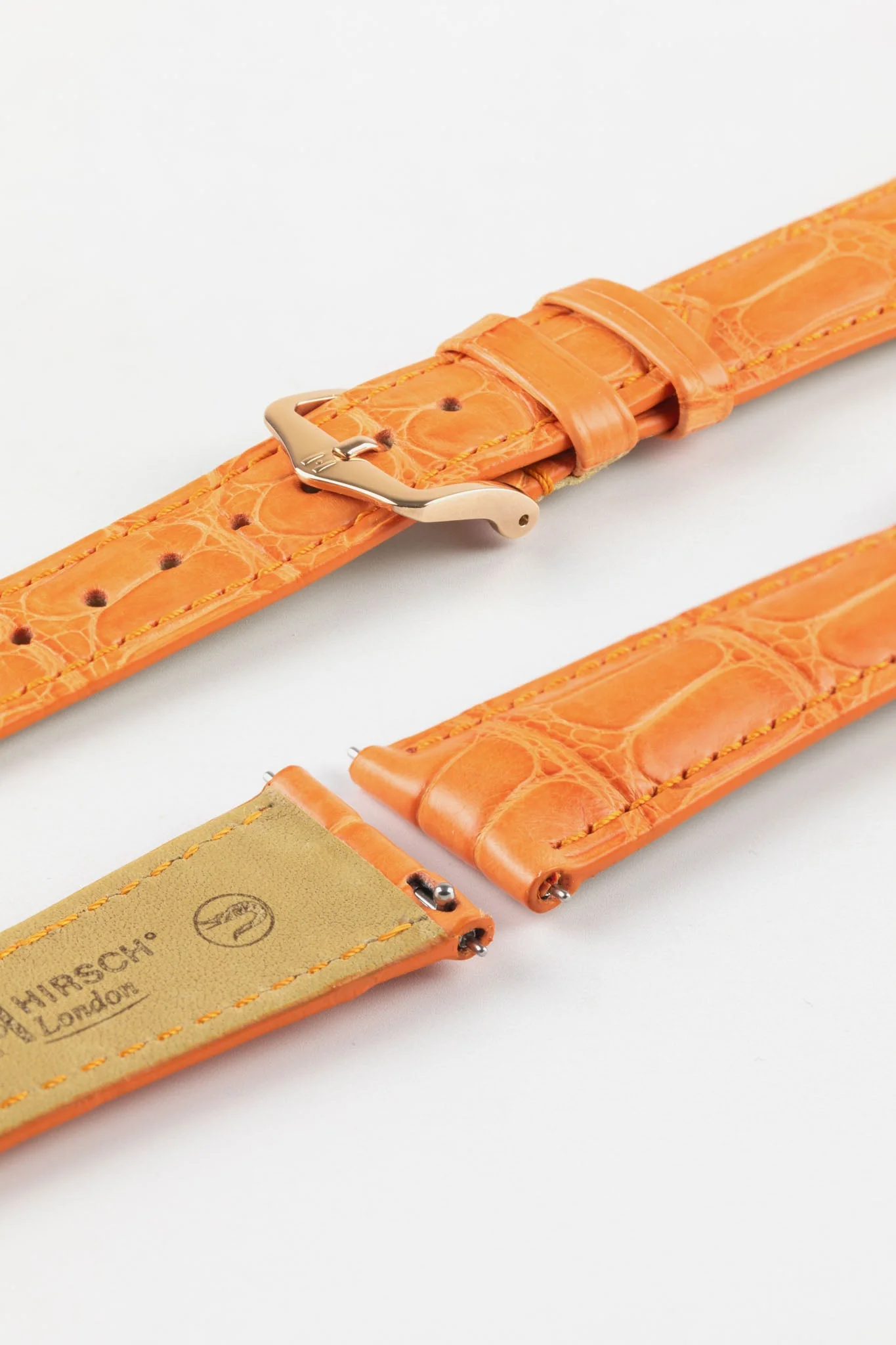 Hirsch LONDON Matt Alligator Leather Watch Strap in ORANGE - Image 8