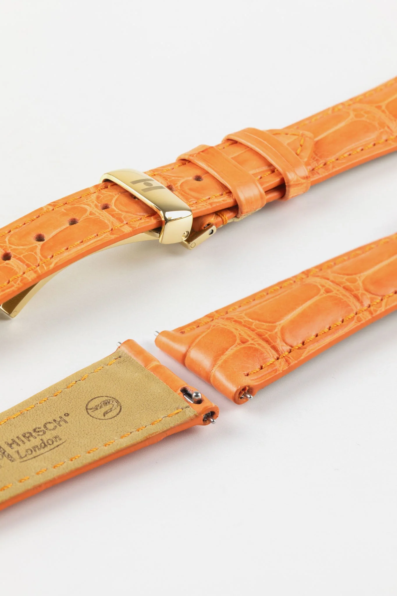Hirsch LONDON Matt Alligator Leather Watch Strap in ORANGE - Image 9