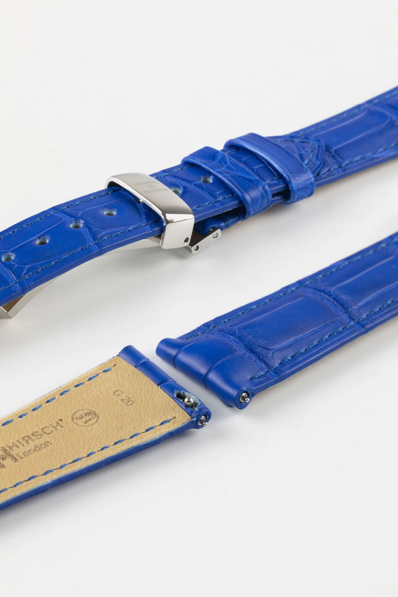 Hirsch LONDON Matt Alligator Leather Watch Strap in ROYAL BLUE - Image 10