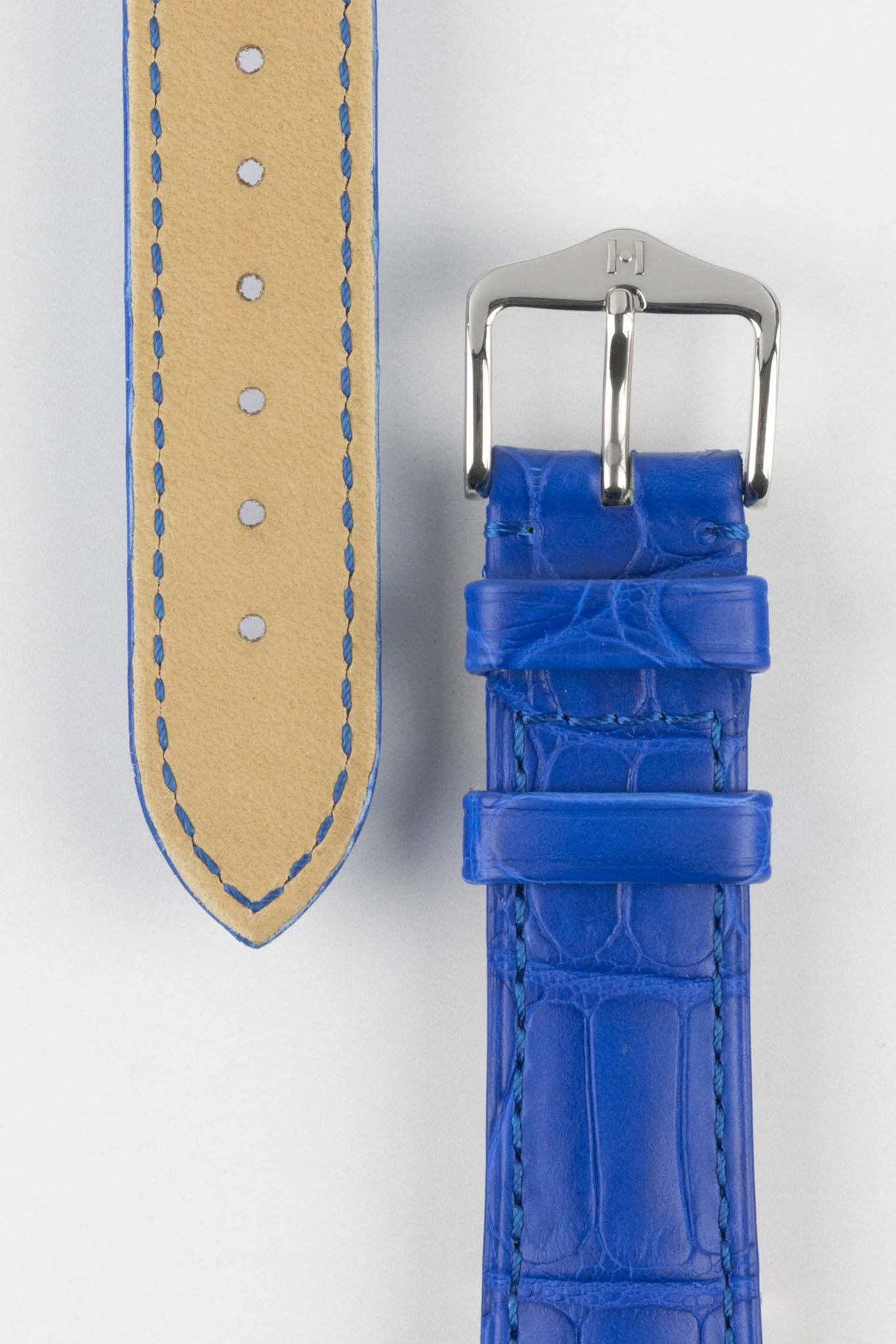 Hirsch LONDON Matt Alligator Leather Watch Strap in ROYAL BLUE - Image 3