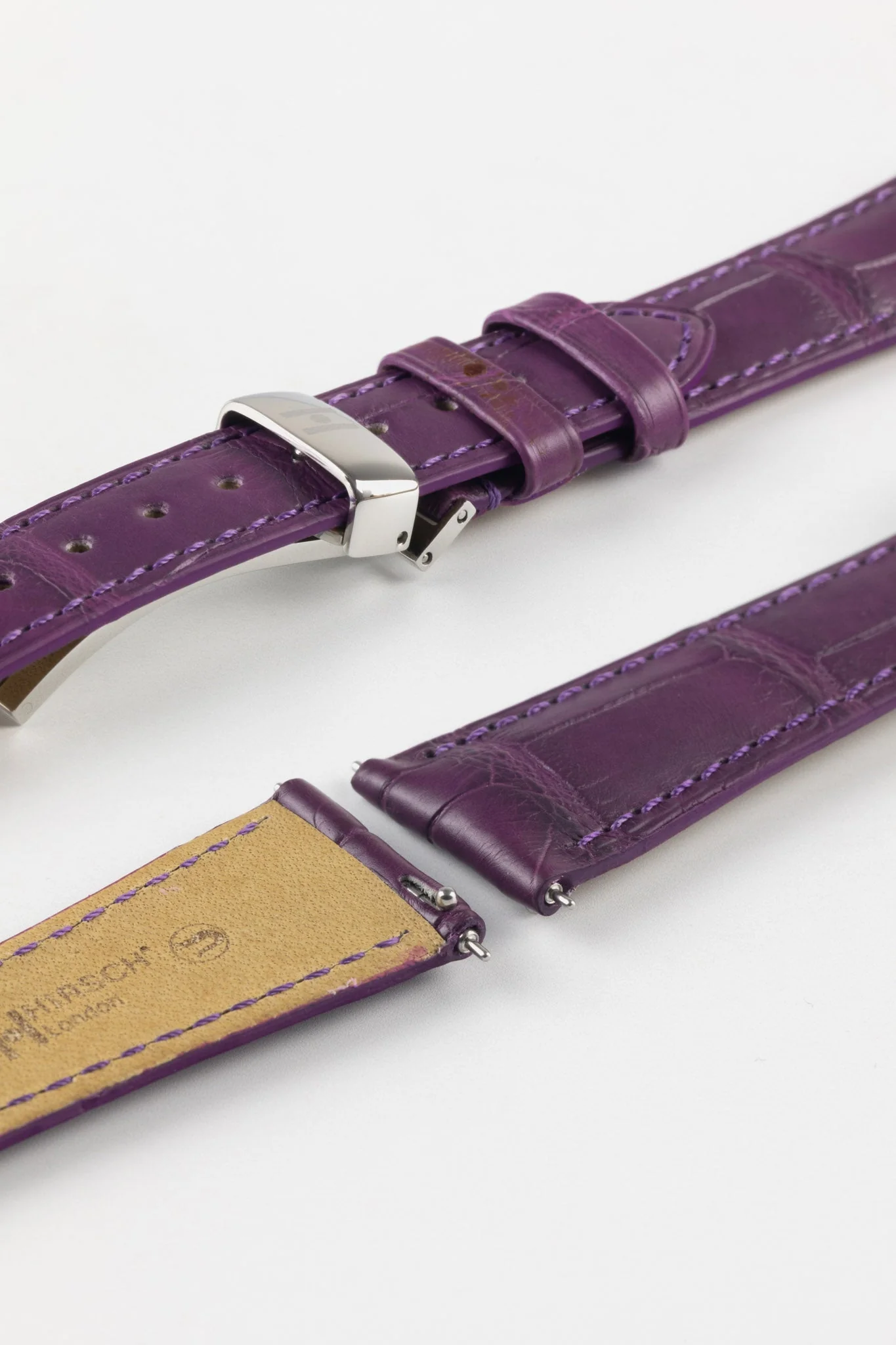 Hirsch LONDON Matt Alligator Leather Watch Strap in VIOLET - Image 10