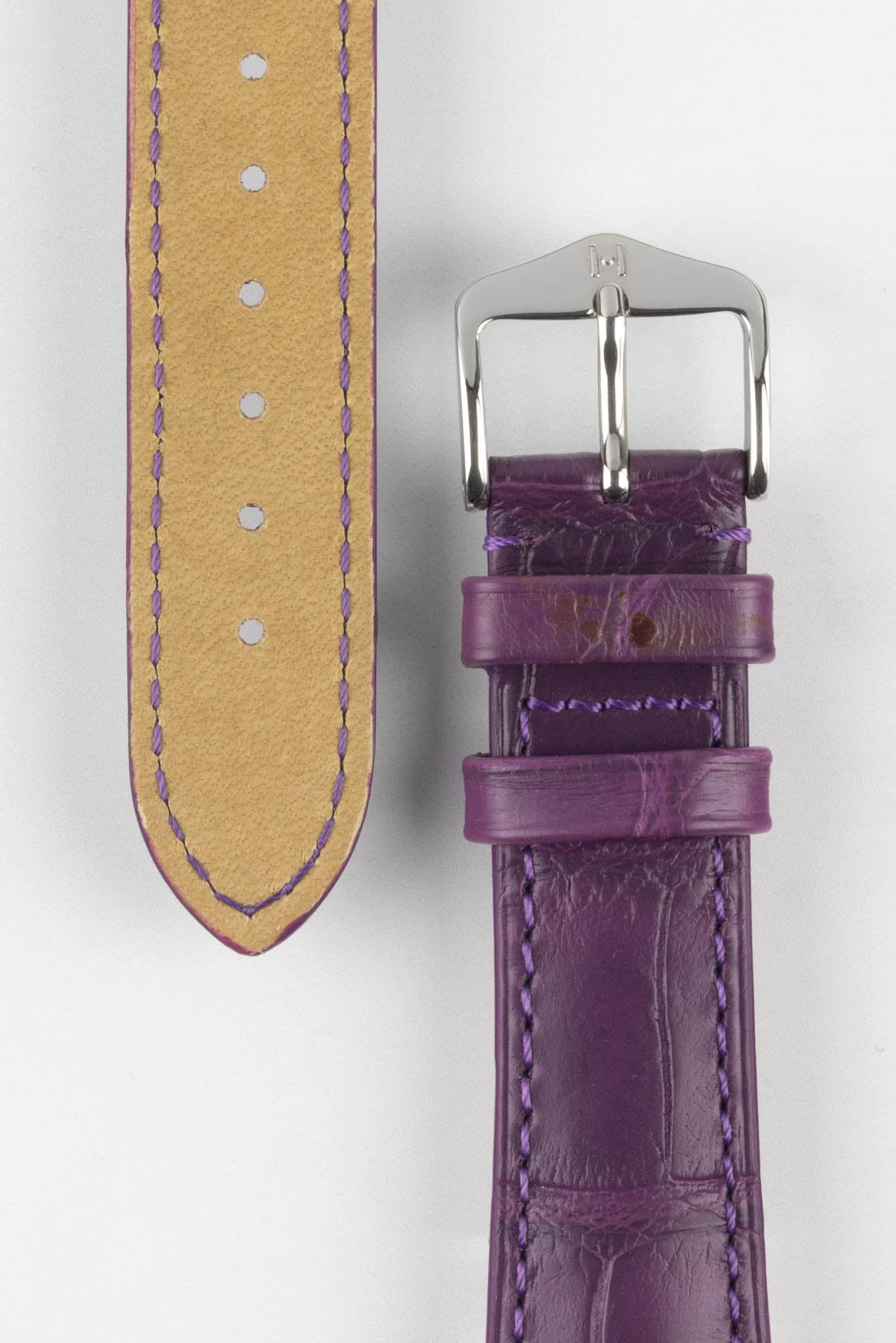 Hirsch LONDON Matt Alligator Leather Watch Strap in VIOLET - Image 3