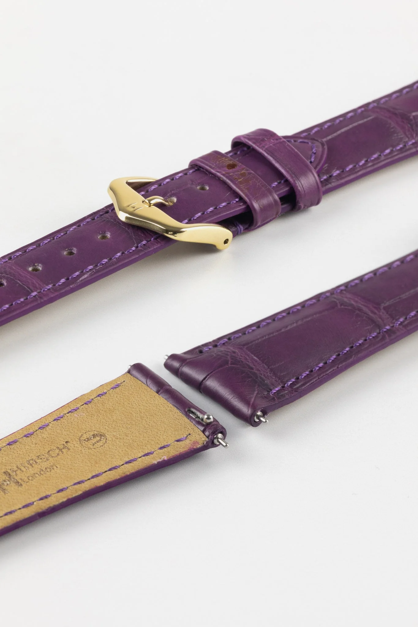 Hirsch LONDON Matt Alligator Leather Watch Strap in VIOLET - Image 6
