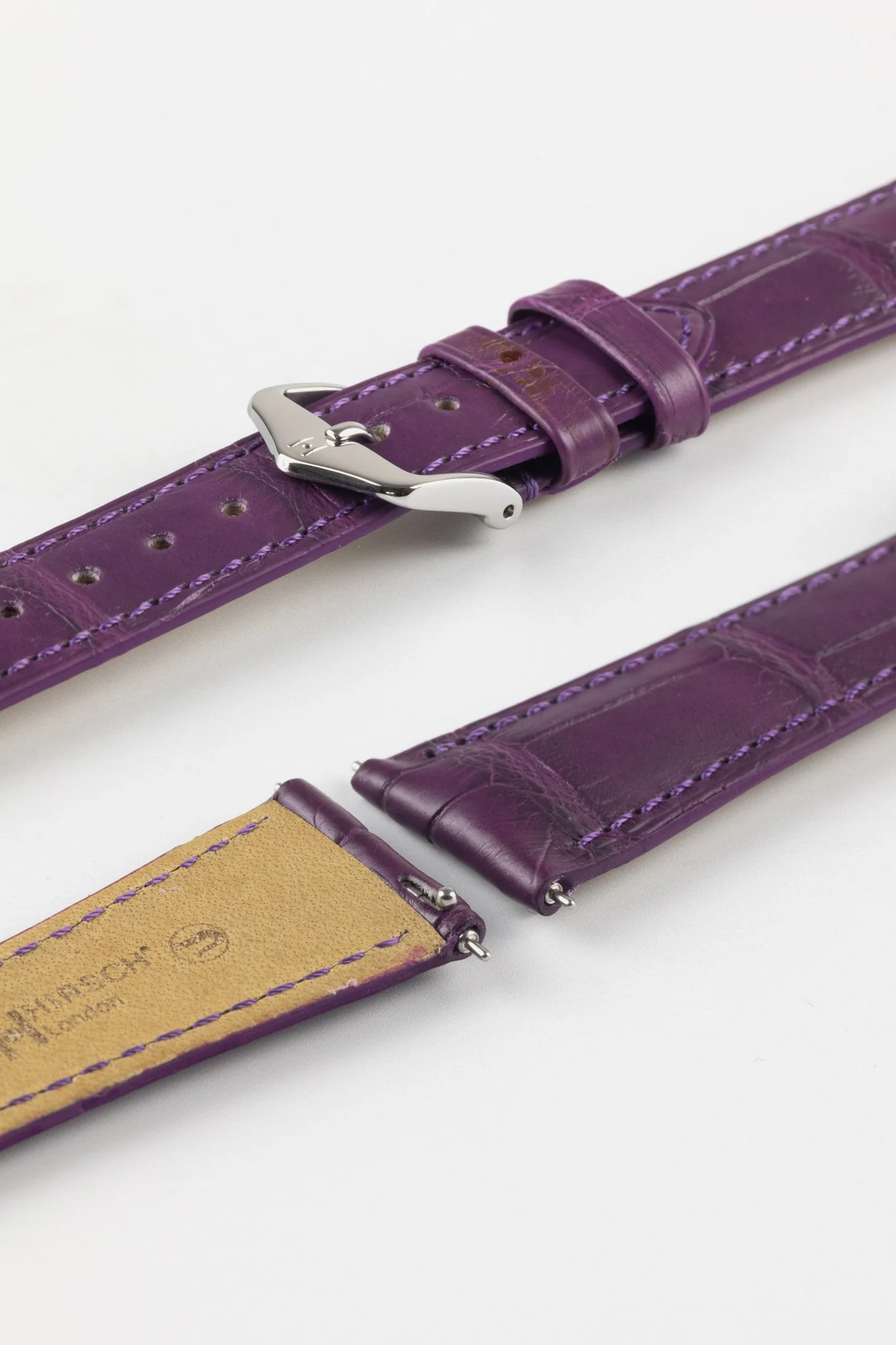 Hirsch LONDON Matt Alligator Leather Watch Strap in VIOLET - Image 7