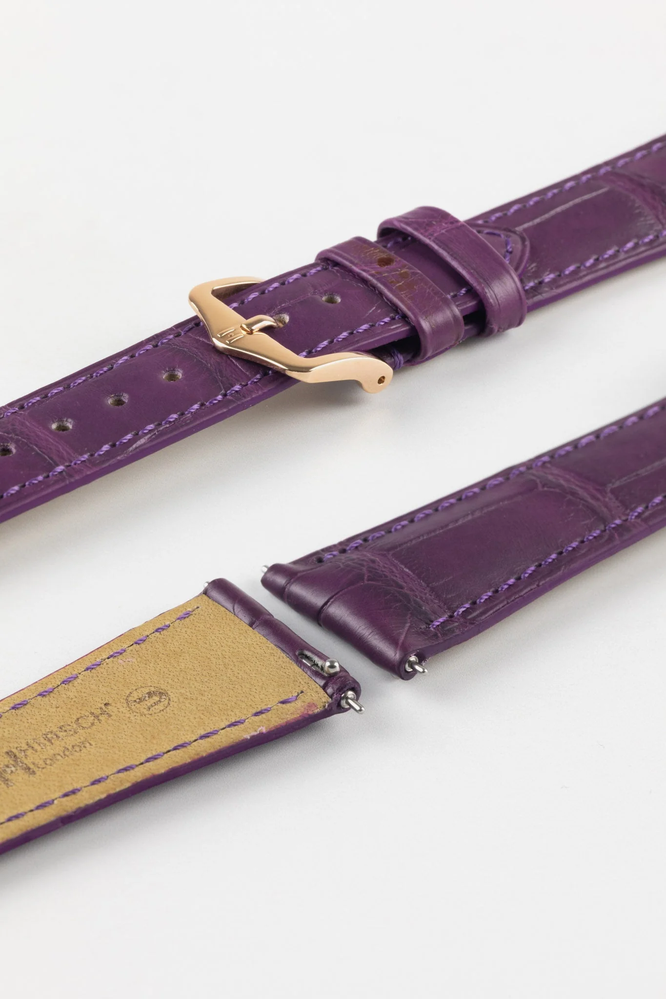 Hirsch LONDON Matt Alligator Leather Watch Strap in VIOLET - Image 8