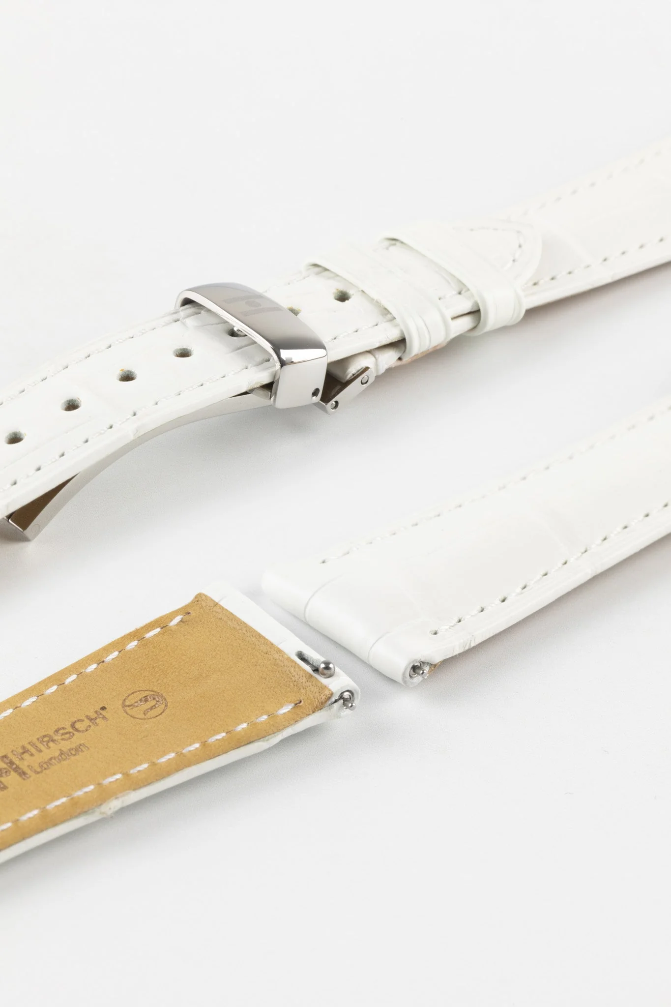 Hirsch LONDON Matt Alligator Leather Watch Strap in WHITE - Image 10