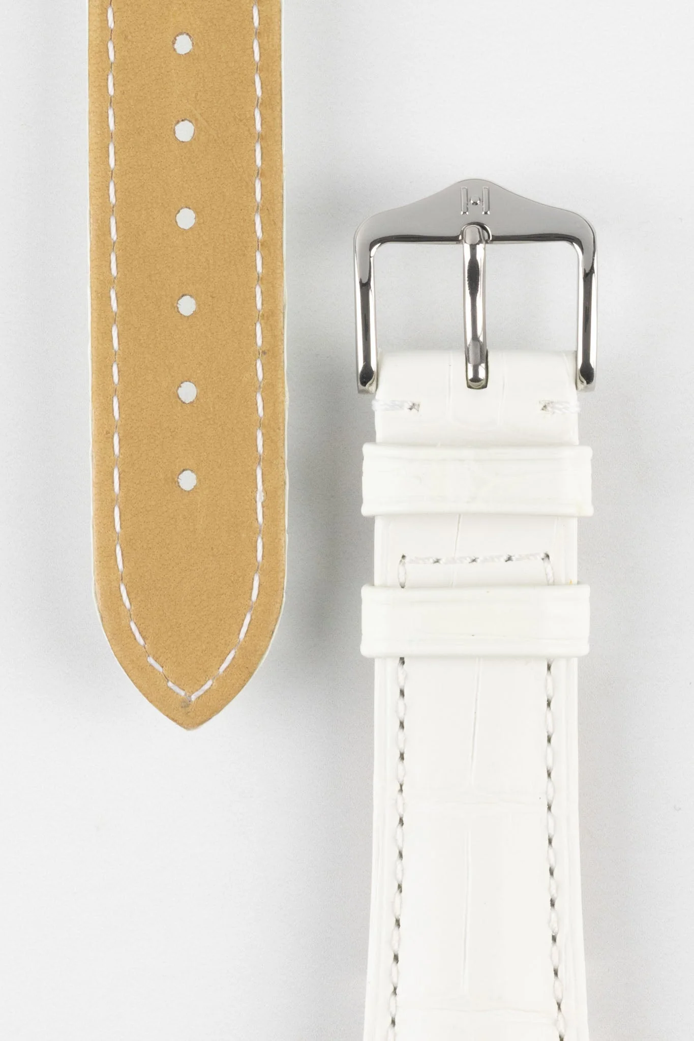 Hirsch LONDON Matt Alligator Leather Watch Strap in WHITE - Image 3