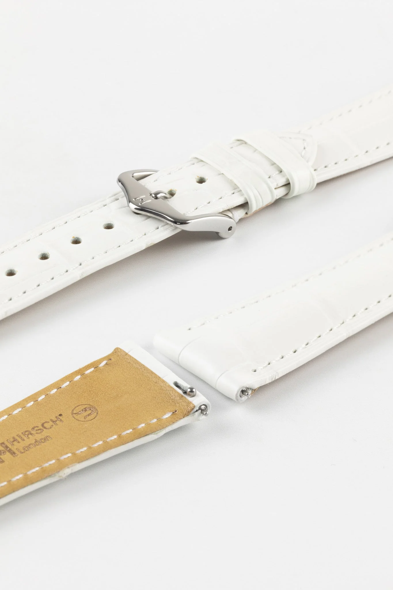 Hirsch LONDON Matt Alligator Leather Watch Strap in WHITE - Image 7